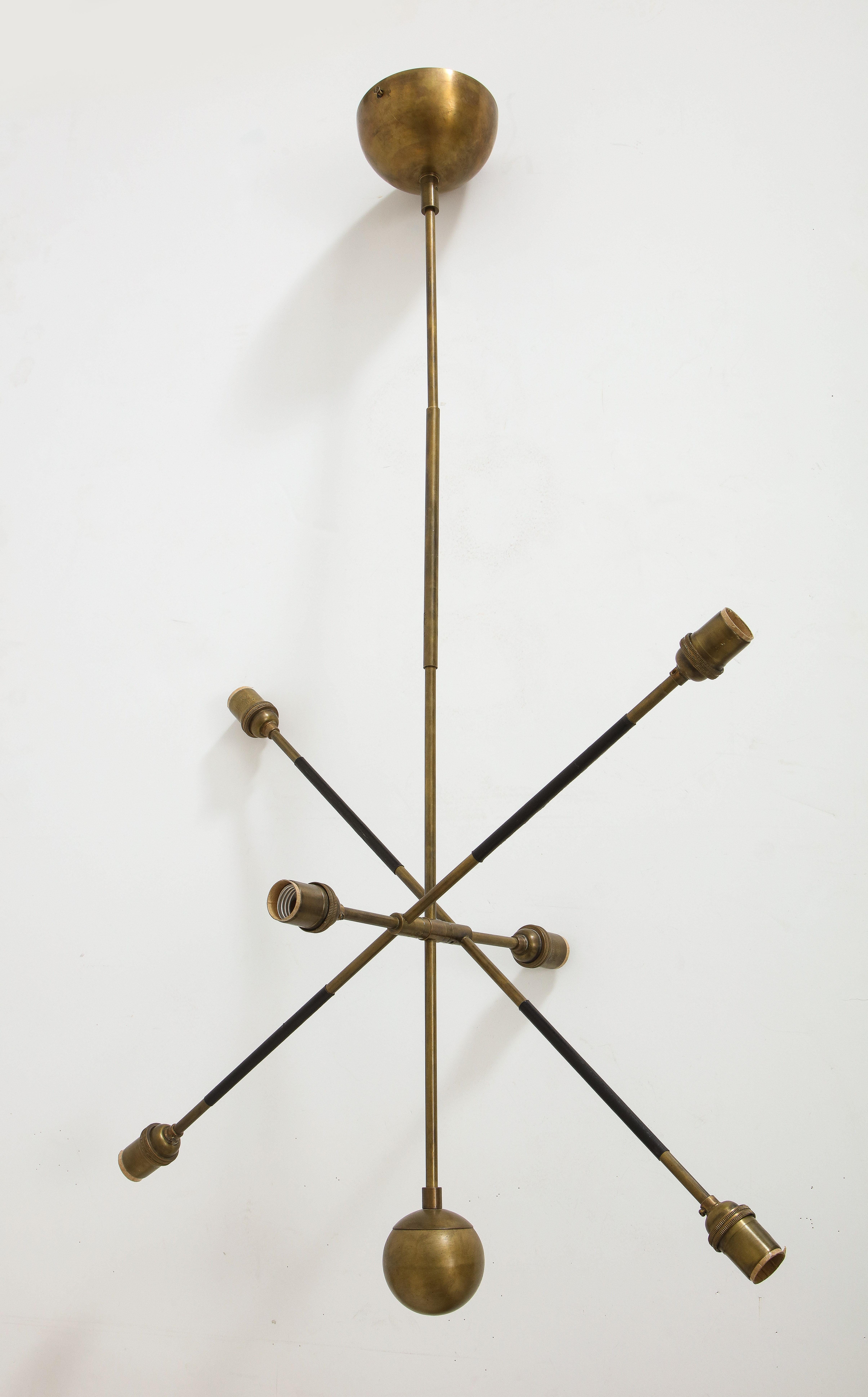 Contemporary Apparatus Highwire: Tandem Small Light Fixture in Brass and Black Calfskin