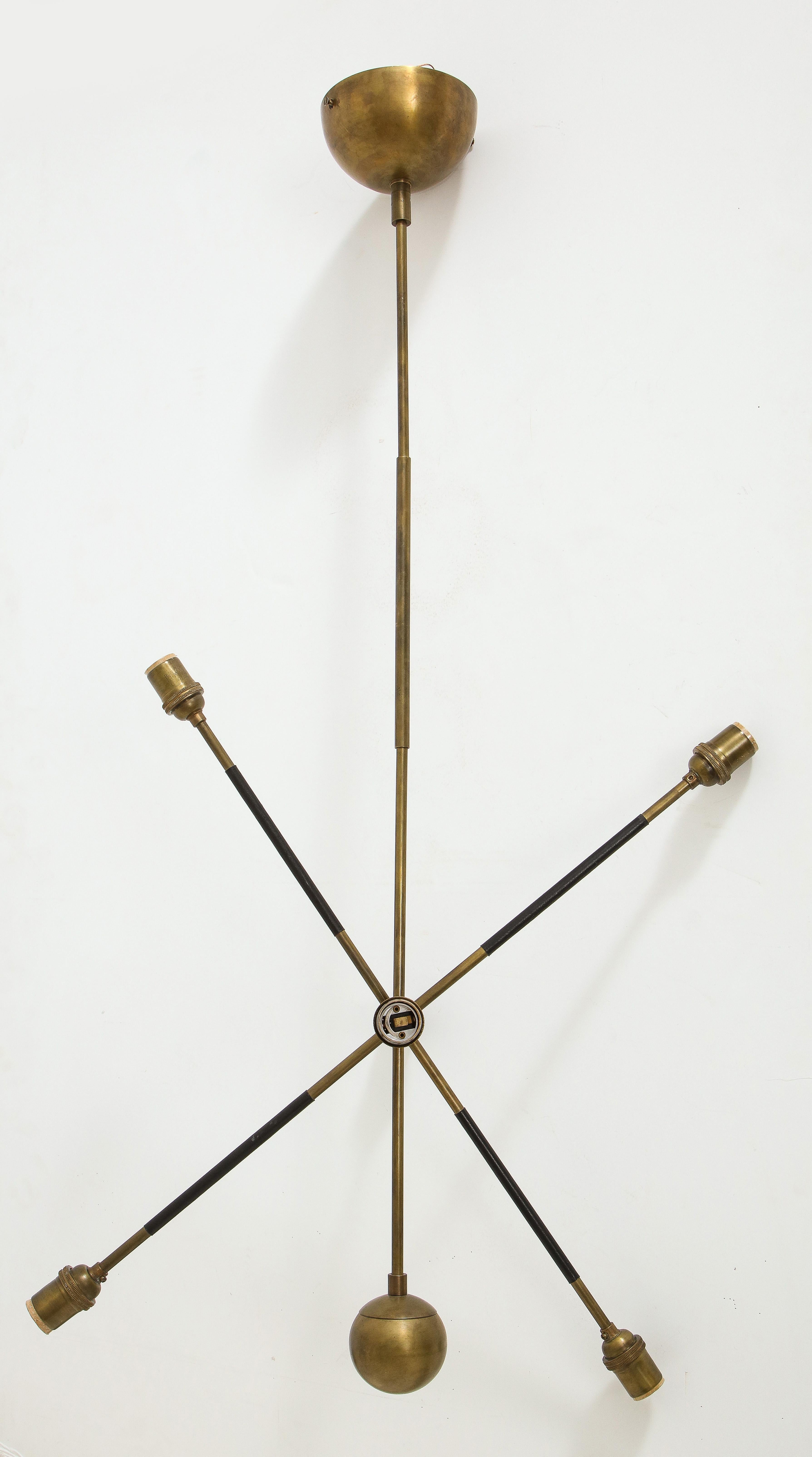 Apparatus Highwire: Tandem Small Light Fixture in Brass and Black Calfskin 3