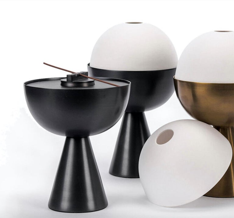 Apparatus Studio Censer Incense Burner Blackened Brass with Porcelain