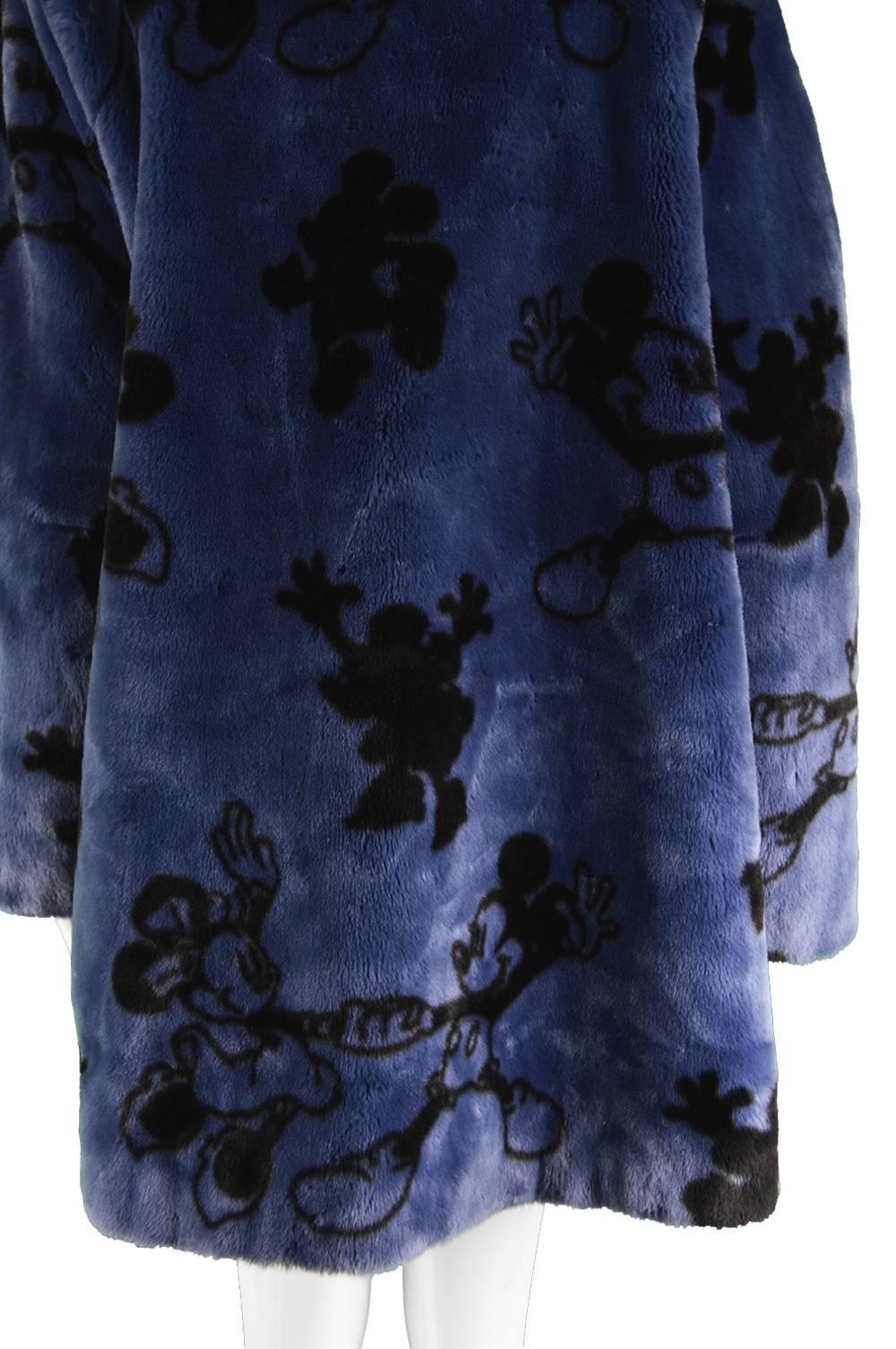 Women's Apparence Paris Mickey & Minnie Mouse Blue Faux Fur Vintage Coat, 1990s For Sale