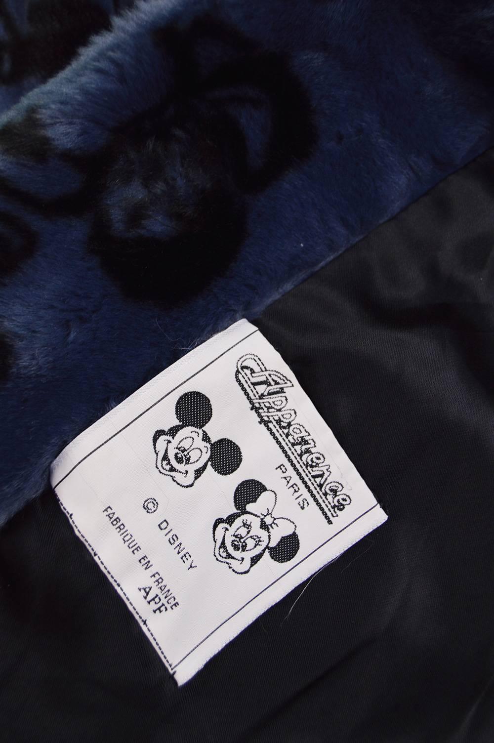 Apparence Paris Mickey & Minnie Mouse Blue Faux Fur Vintage Coat, 1990s For Sale 1