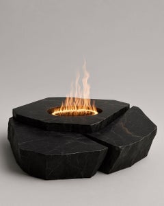 Apparentia Dos Fire Table in Black Marble & Stainless Steel by Andres Monnier