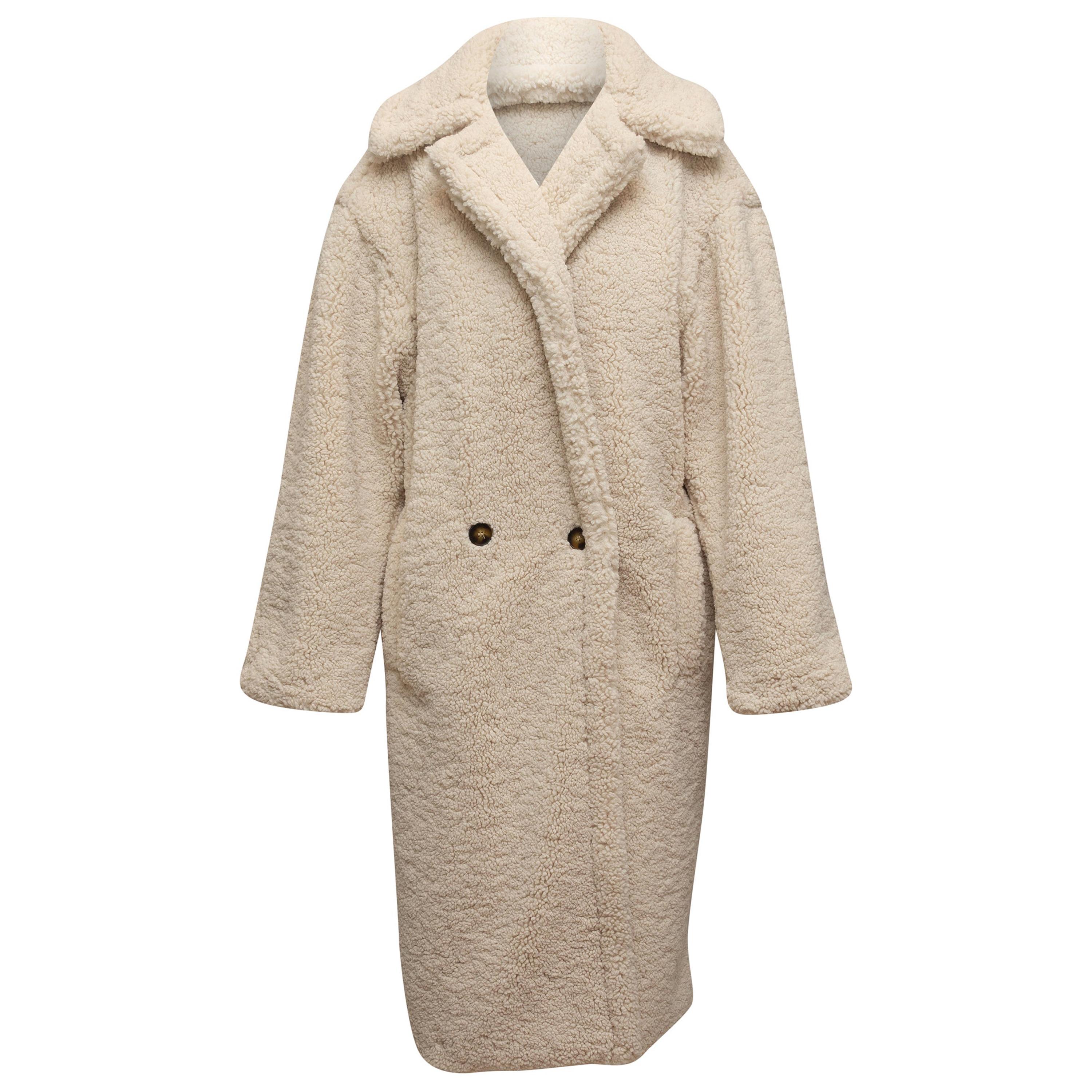 Apparis White Fleece Double-Breasted Long Coat
