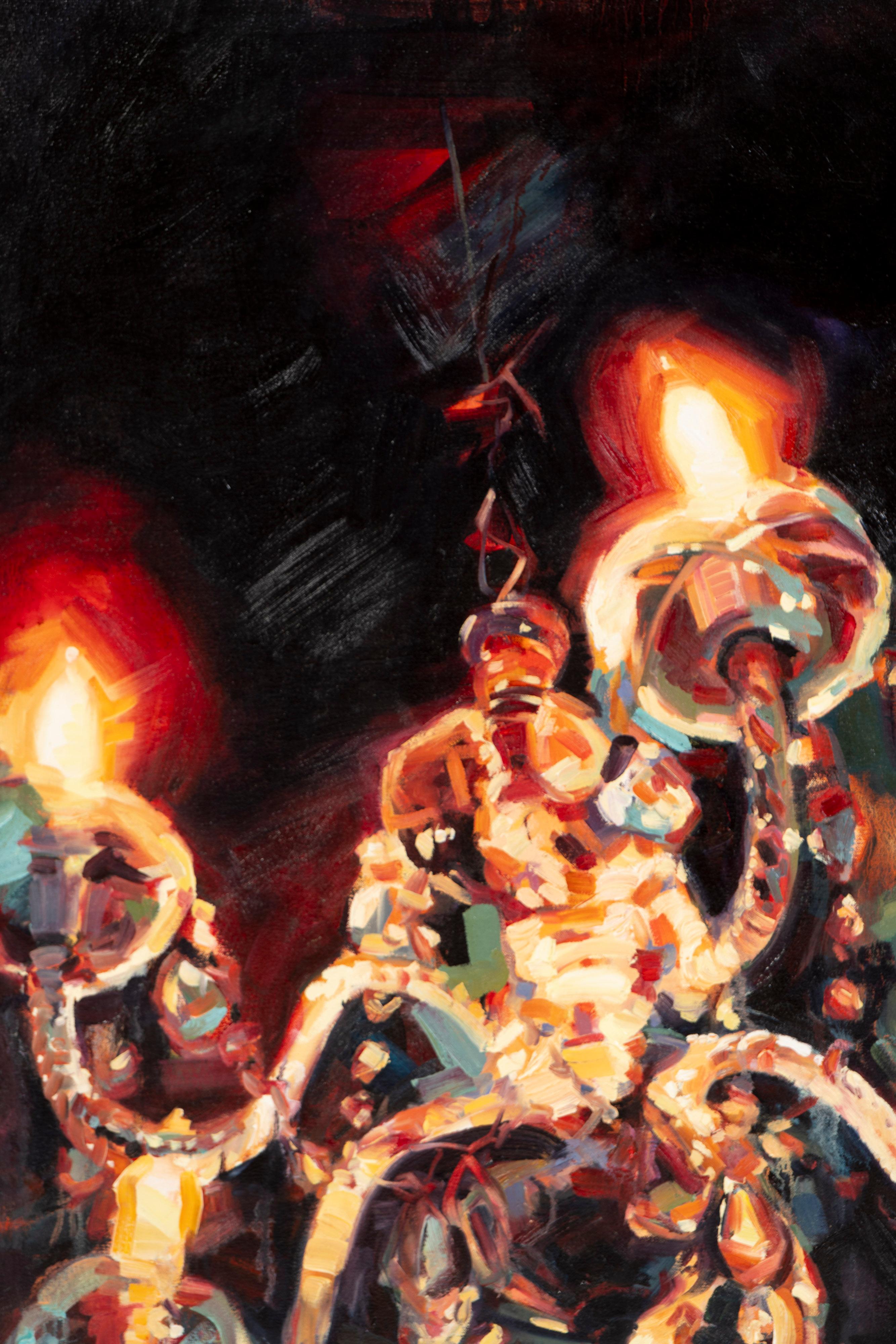 Dieses wunderbare Gemälde der zeitgenössischen amerikanischen Malerin Kristen van Diggelen Sloan aus der Serie Figures and Illuminations heißt 