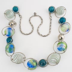 Appartement a Louer French Designer Extra Long Chrome and Murano Beads Necklace