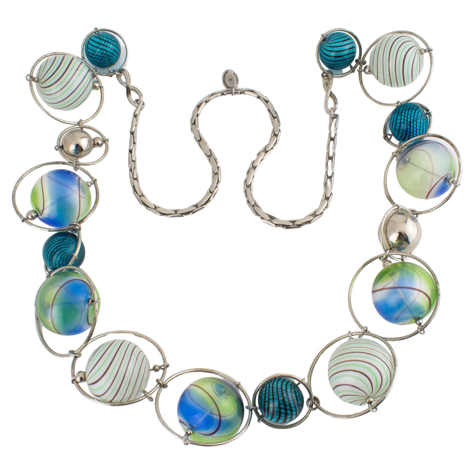 Appartement a Louer French Designer Extra Long Chrome and Murano Beads Necklace