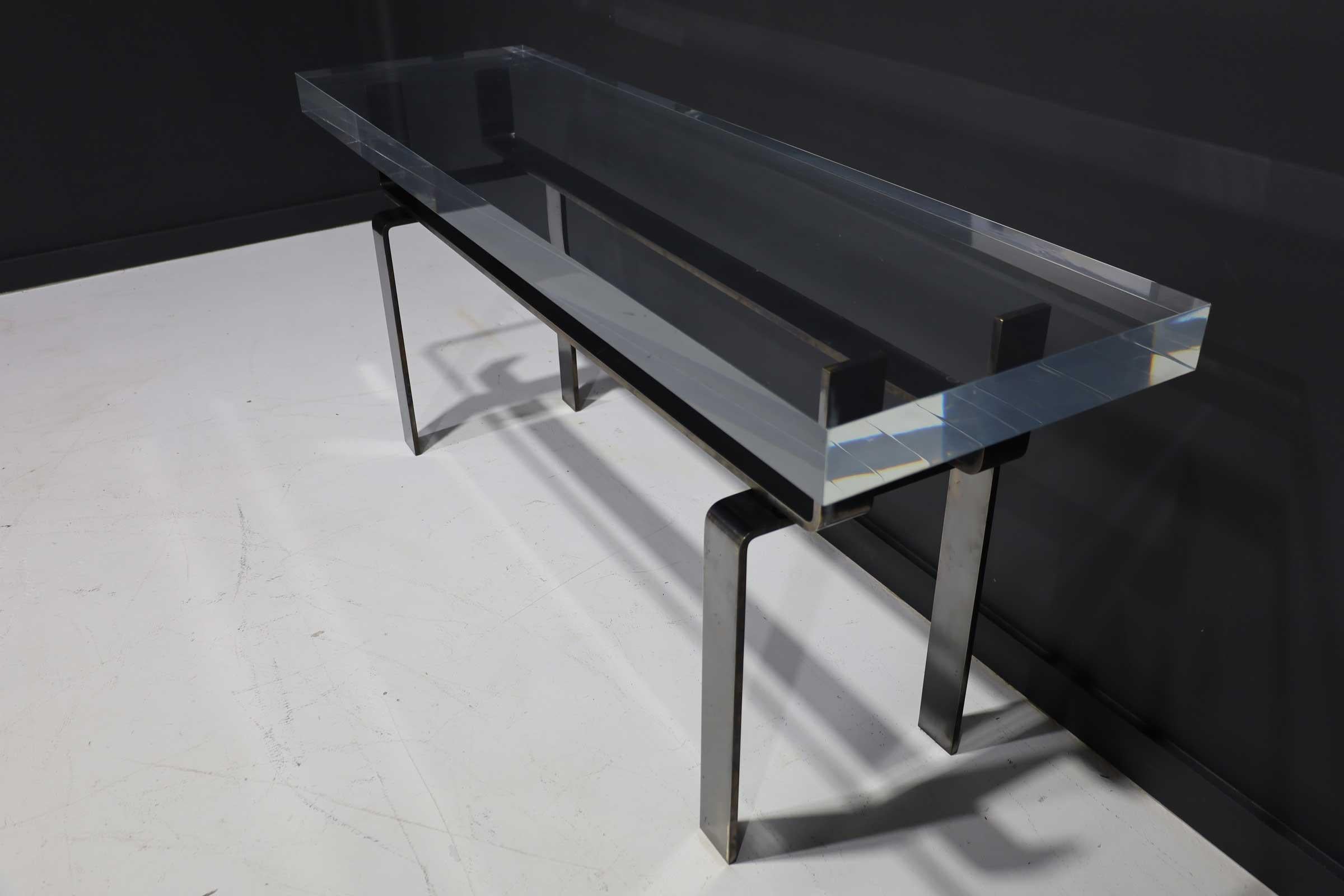 Limited edition lucite and statuary bronze custom designed console by Appel Modern.