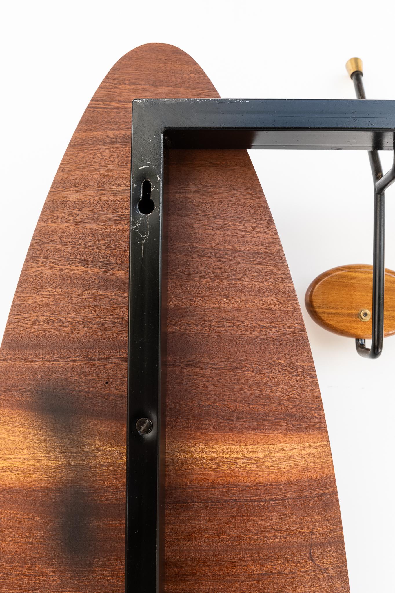 Appendiabiti da parete con Specchio in teak, Anni 60 in vendita 4