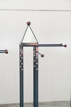 Wood and brass coat rack, set of 4, 1970s