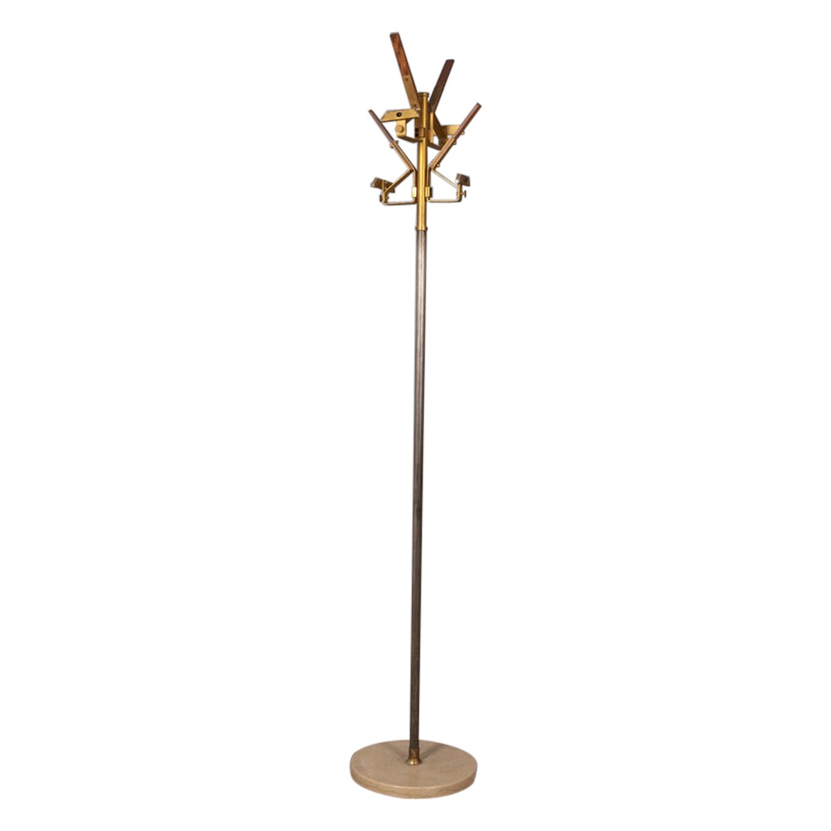 Porte-manteau vintage des années 1960 en marbre, laiton et bois, design italien