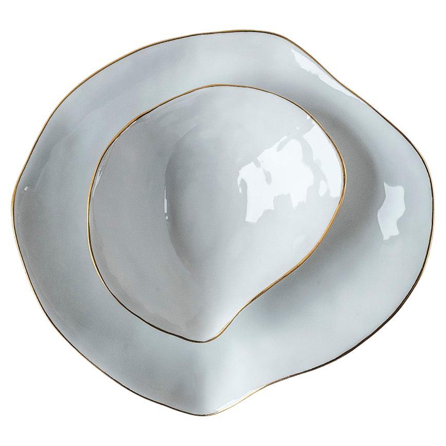 Appetizer Set Indulge Nº2+Nº5/ White+Golden Rim /Handmade Porcelain Tableware For Sale