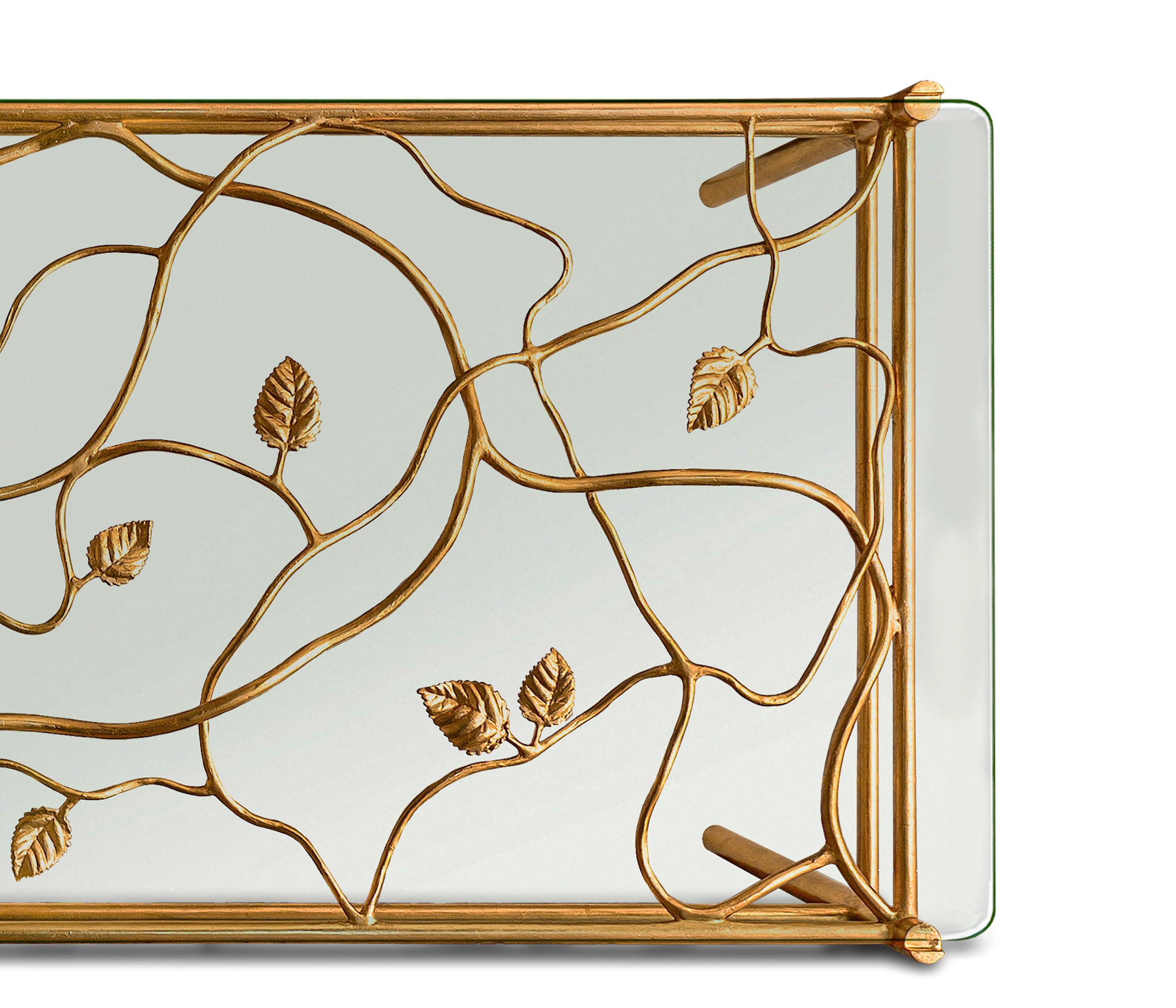 Organique Table basse Appian en édition limitée, dorée en or 23 carats avec plateau en verre en vente