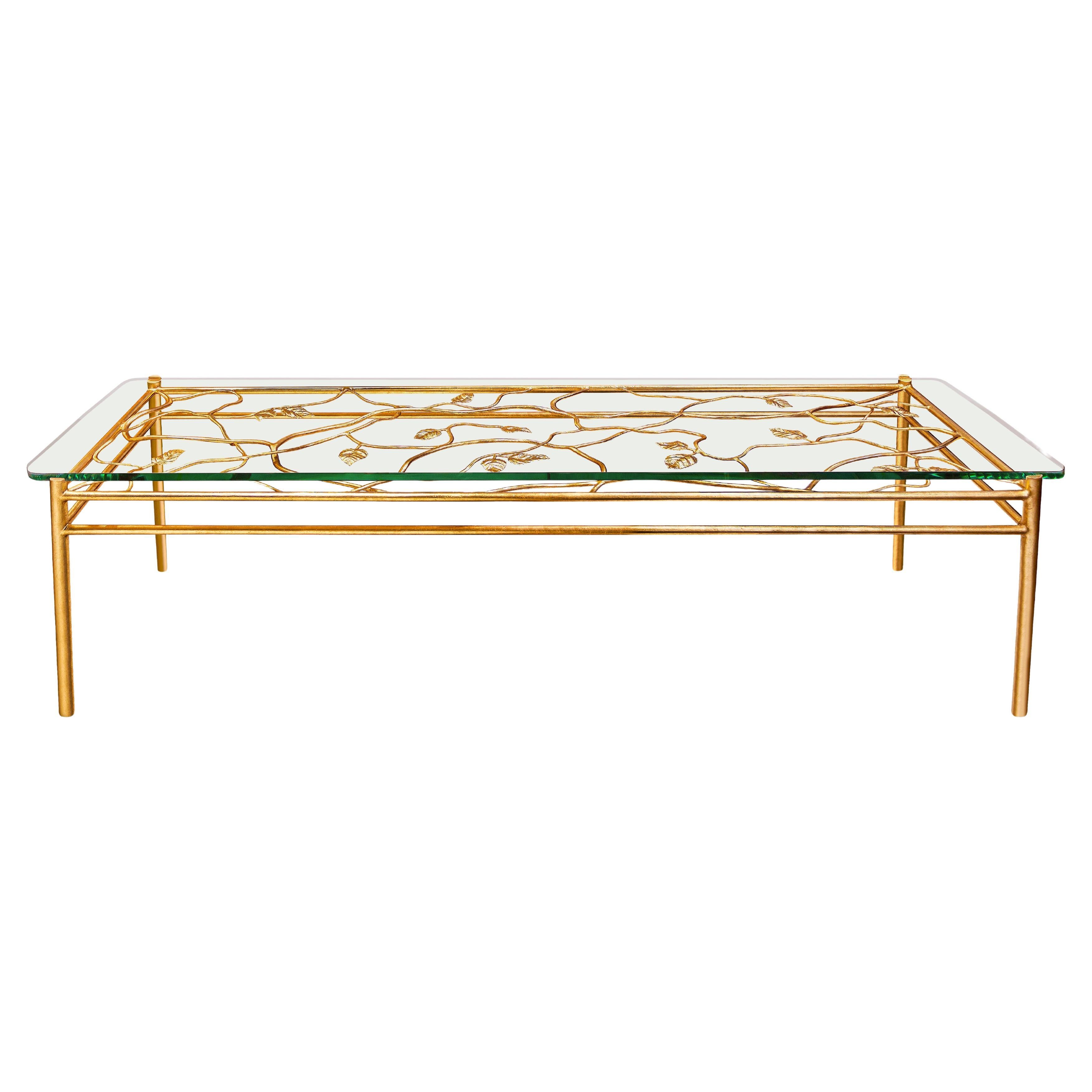 "Appian" Limited Edition Coffee Table, Antique Gold with Glass Top, Benediko For Sale