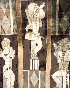 "Applause for the Acrobat, " Extraordinary Art Deco Painting on Silk, Paris