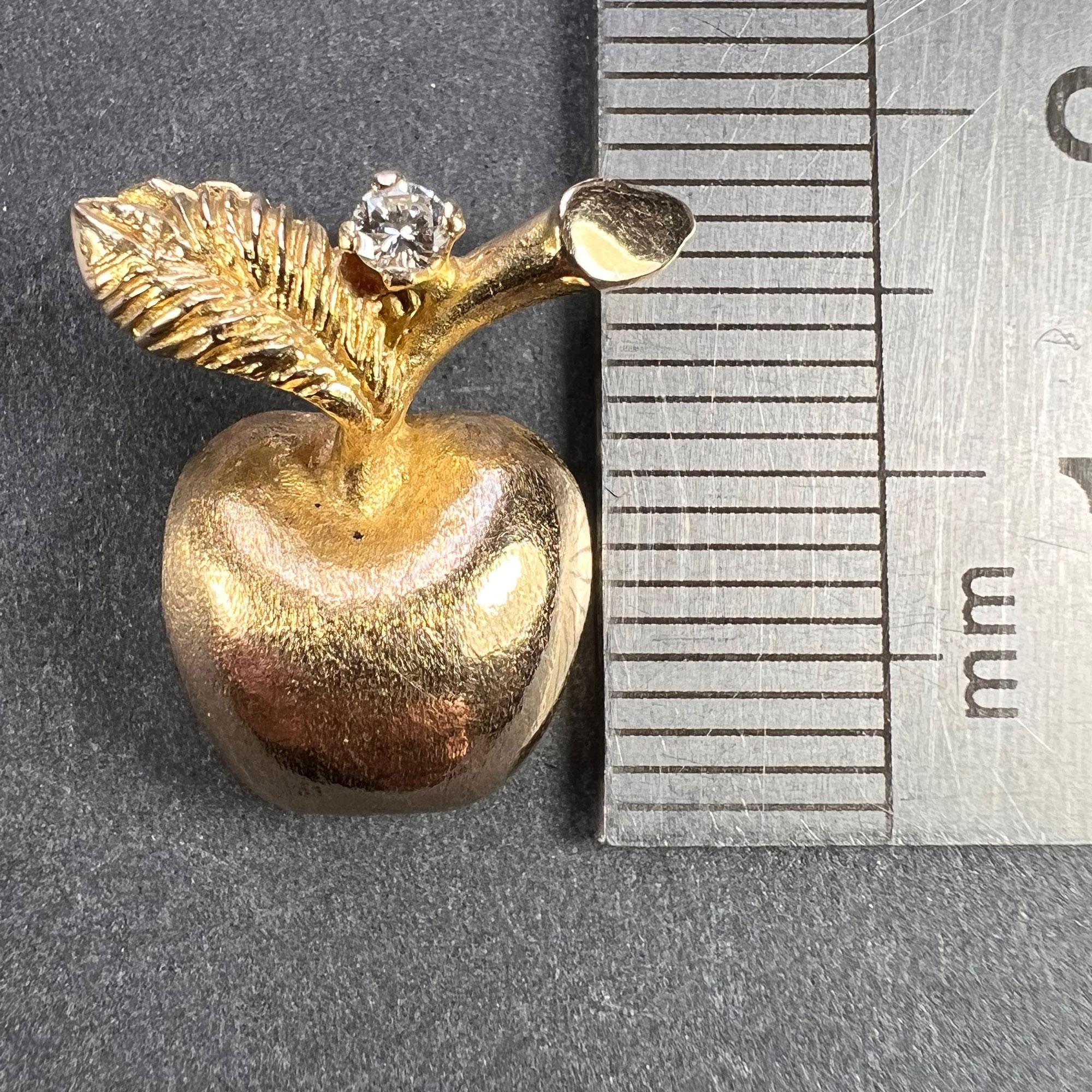 Apple 14K Yellow Gold Diamond Fruit Charm Pendant 6