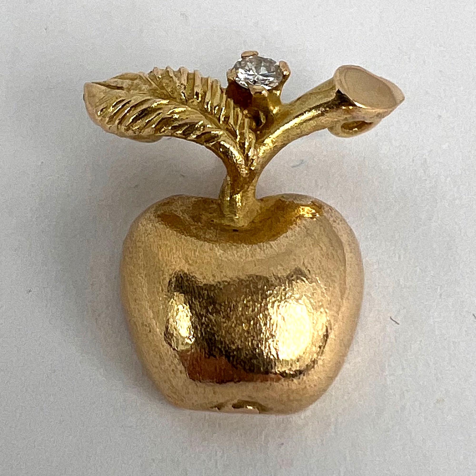 Apple 14K Yellow Gold Diamond Fruit Charm Pendant 9
