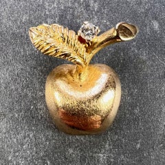 Apple 14K Yellow Gold Diamond Fruit Charm Pendant