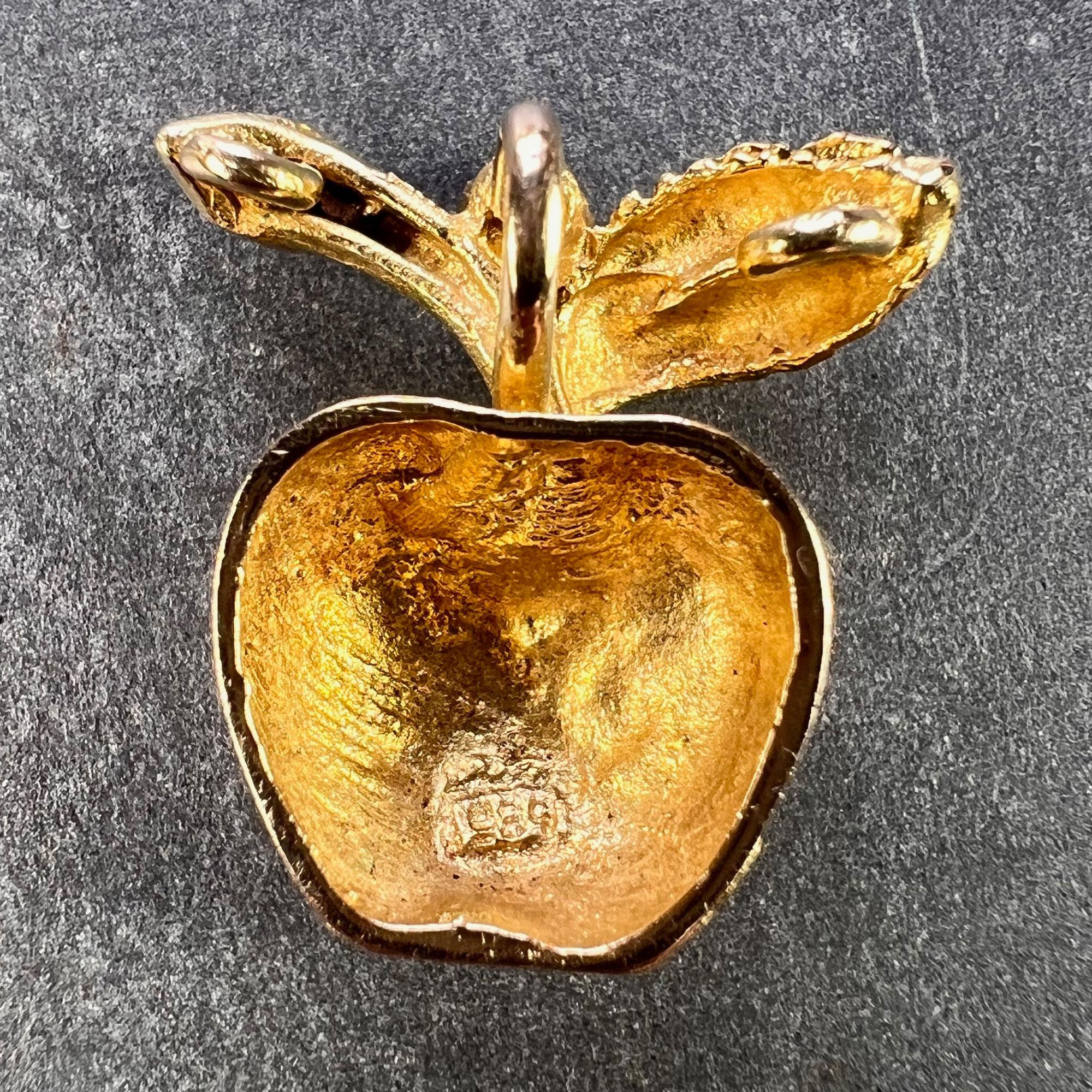Round Cut Apple 14K Yellow Gold Diamond Fruit Charm Pendant