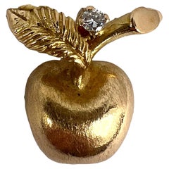 Apple 14K Yellow Gold Diamond Fruit Charm Pendant