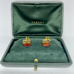 Apple Computer Logo Cufflinks in 18K Gold with Gemstones by von Zadora-Gerlof
