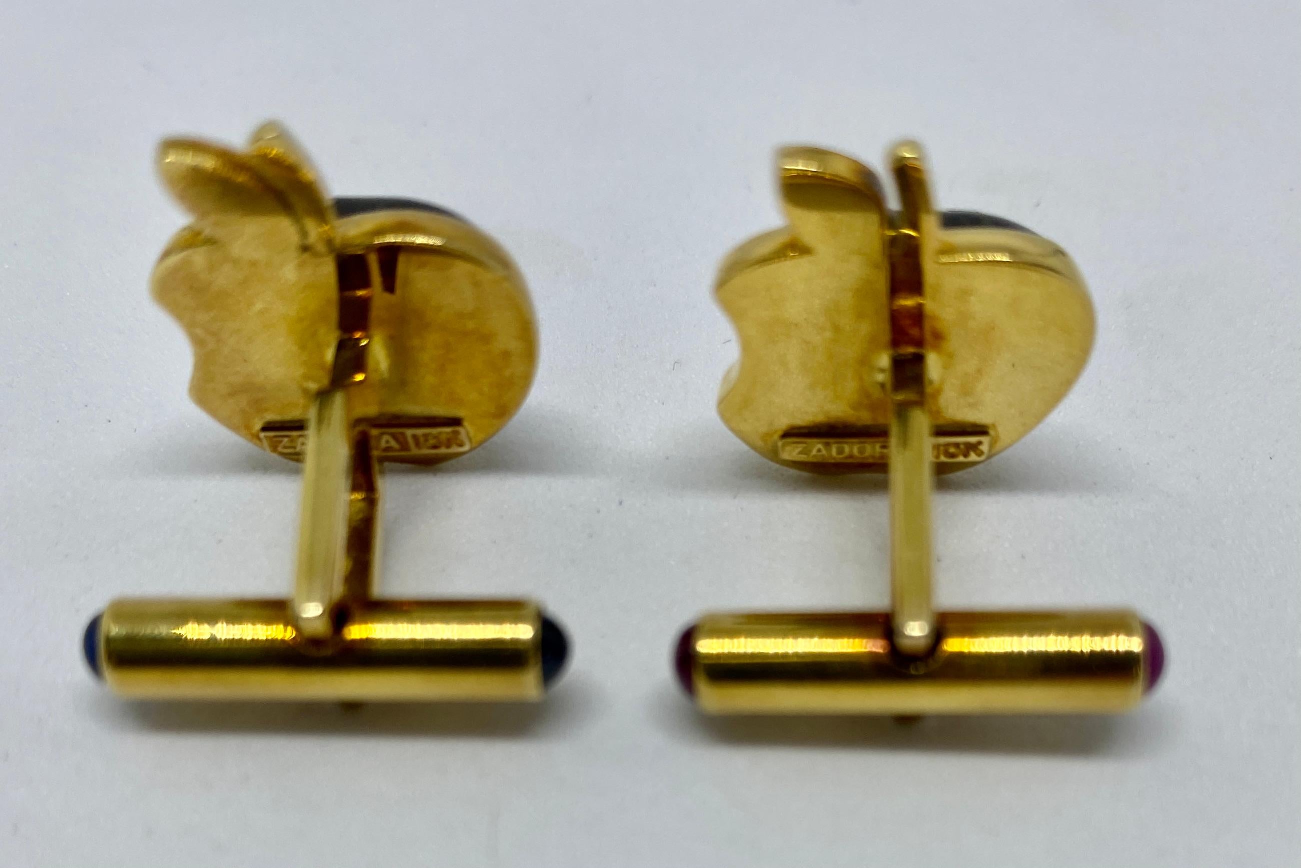 Apple Computer Logo Cufflinks in 18K Gold with Gemstones by von Zadora-Gerlof In Good Condition For Sale In San Rafael, CA