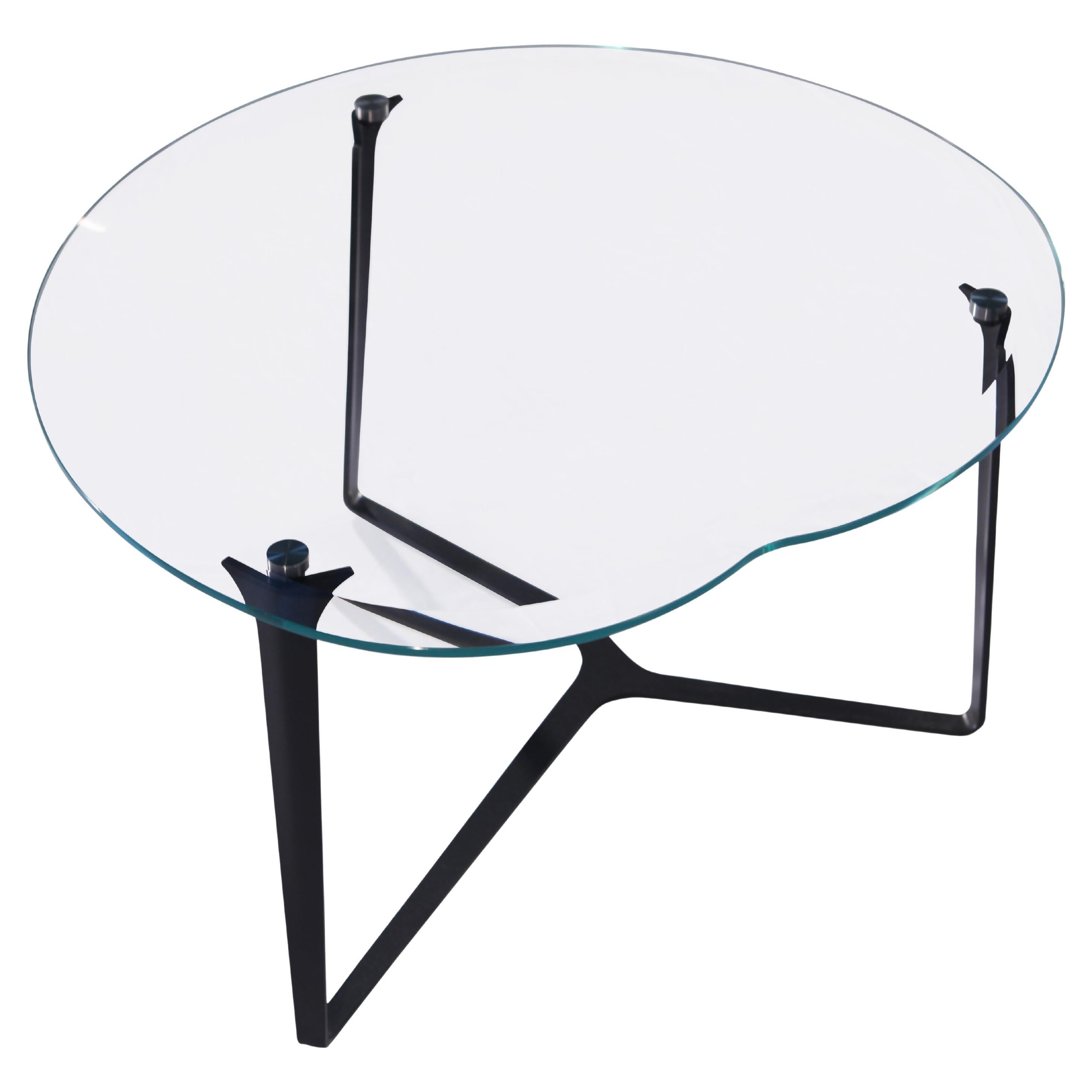 Apple Crystal, tavolino da caffè in vetro e metallo, forma rotonda scultorea in vendita