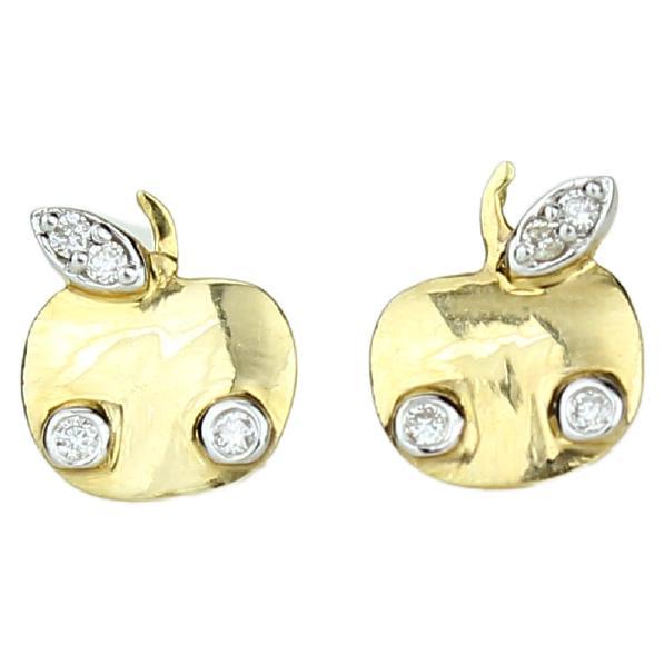 Apple Diamond Earrings for Girls/Kids/Toddlers in 18K Solid Gold For Sale