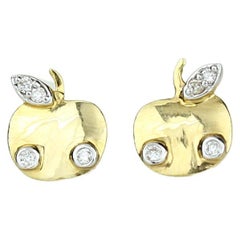 Apple Diamond Earrings for Girls/Kids/Toddlers in 18K Solid Gold