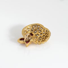 Apple Diamond Ruby Pendant Charm 18k Yellow Gold Vintage Fine Fruit Jewelry