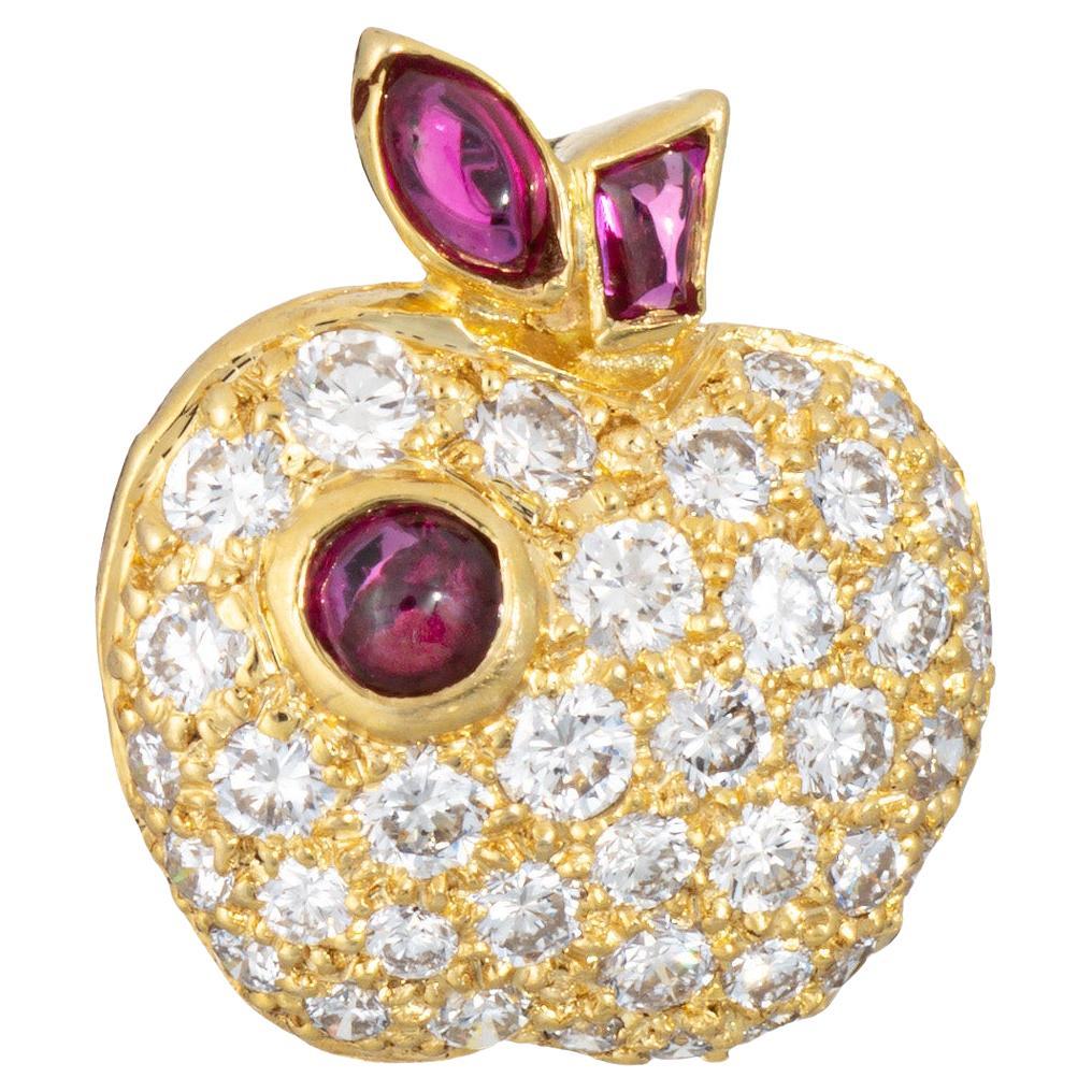 Colgante Manzana Diamante Rubí Oro Amarillo 18k Joyería Fina Vintage Frutas