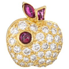 Colgante Manzana Diamante Rubí Oro Amarillo 18k Joyería Fina Vintage Frutas