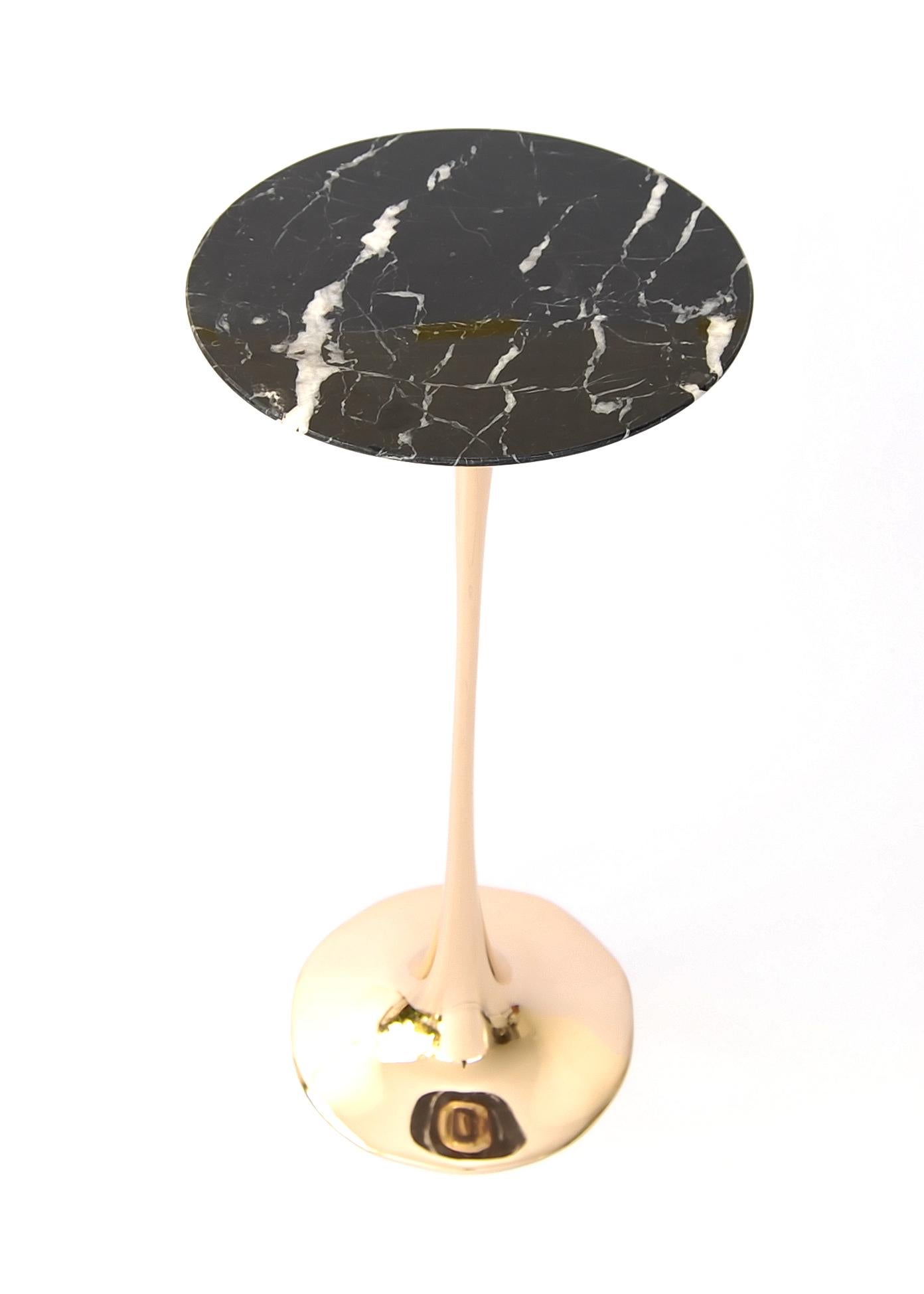 Modern Apple Drink Table with Nero Marquina Marble Top by Fakasaka Design For Sale