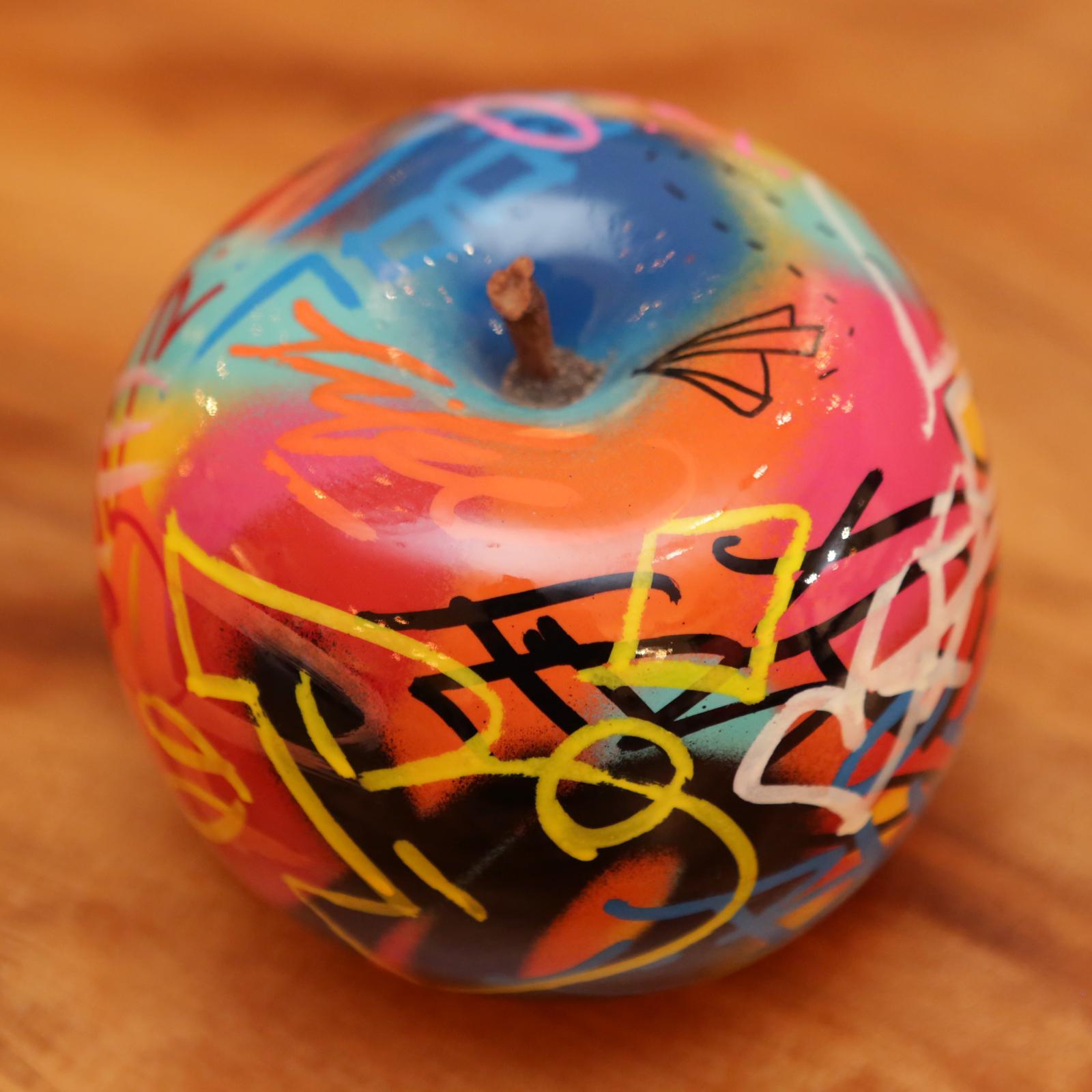 Hand-Crafted Apple Graffiti A Sculpture in Ceramic For Sale
