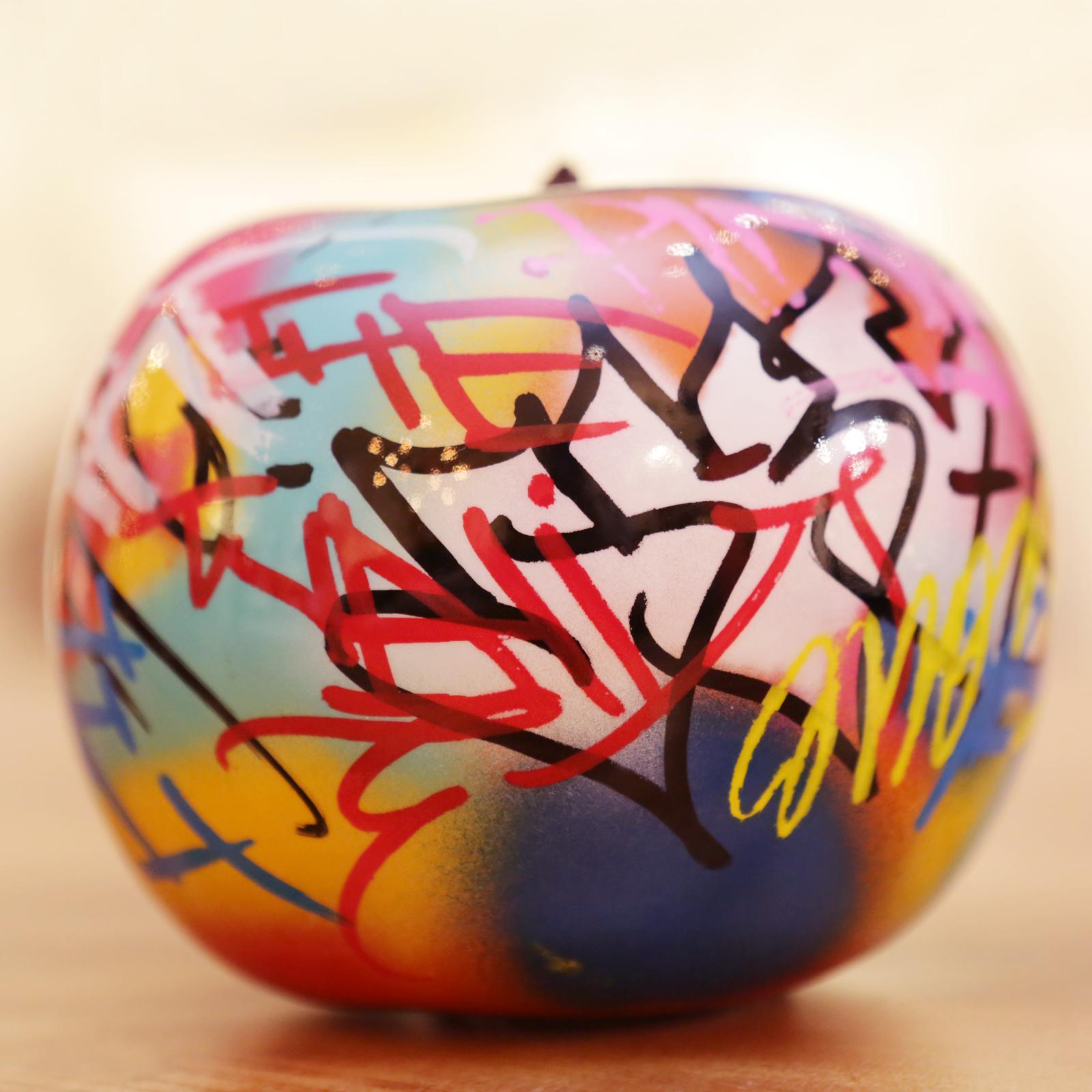 Contemporary Apple Graffiti A Sculpture in Ceramic For Sale