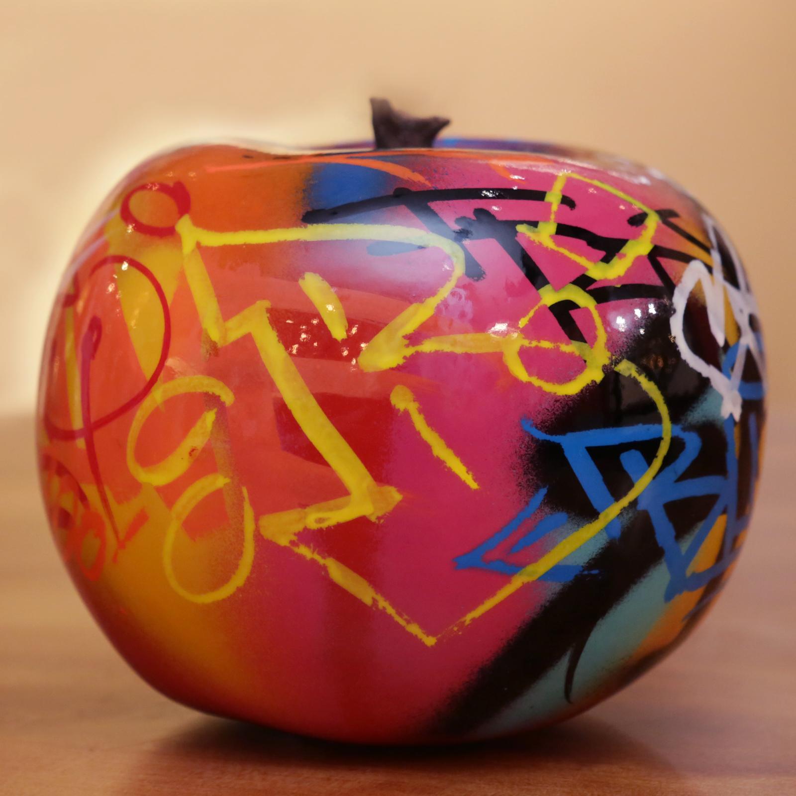 Hand-Crafted Apple Graffiti B Sculpture in Ceramic For Sale