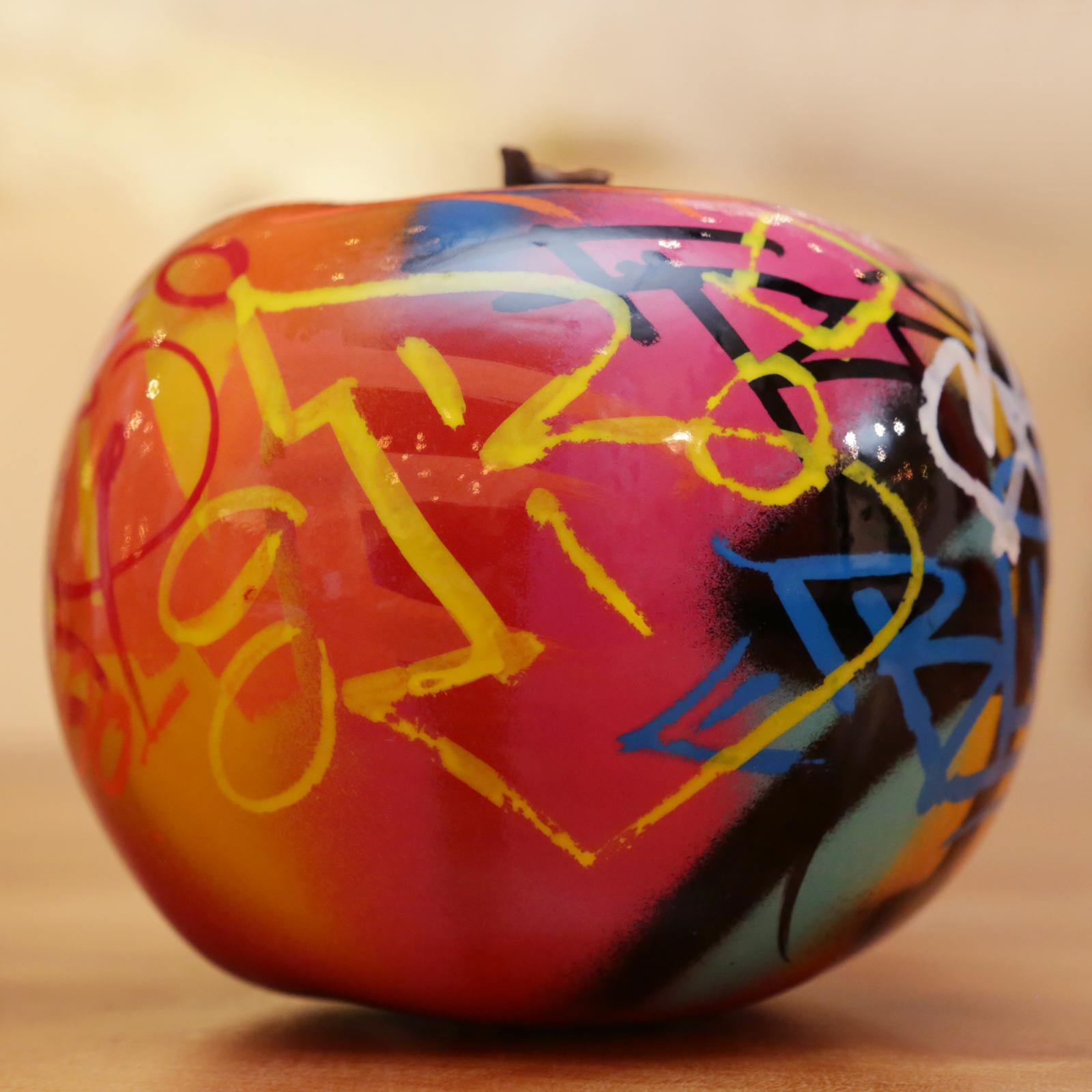 Contemporary Apple Graffiti B Sculpture in Ceramic For Sale