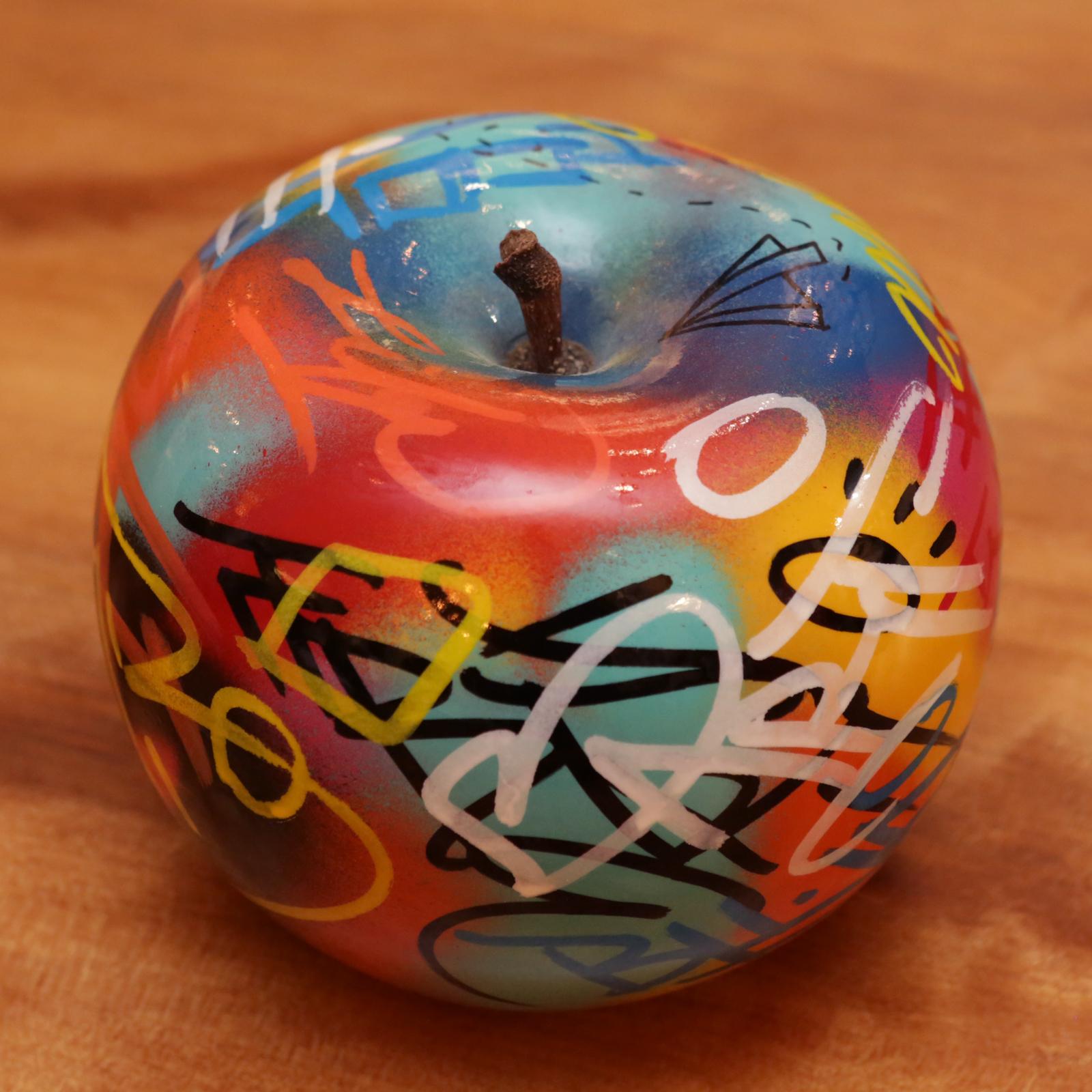 German Apple Graffiti C Sculpture in Ceramic For Sale