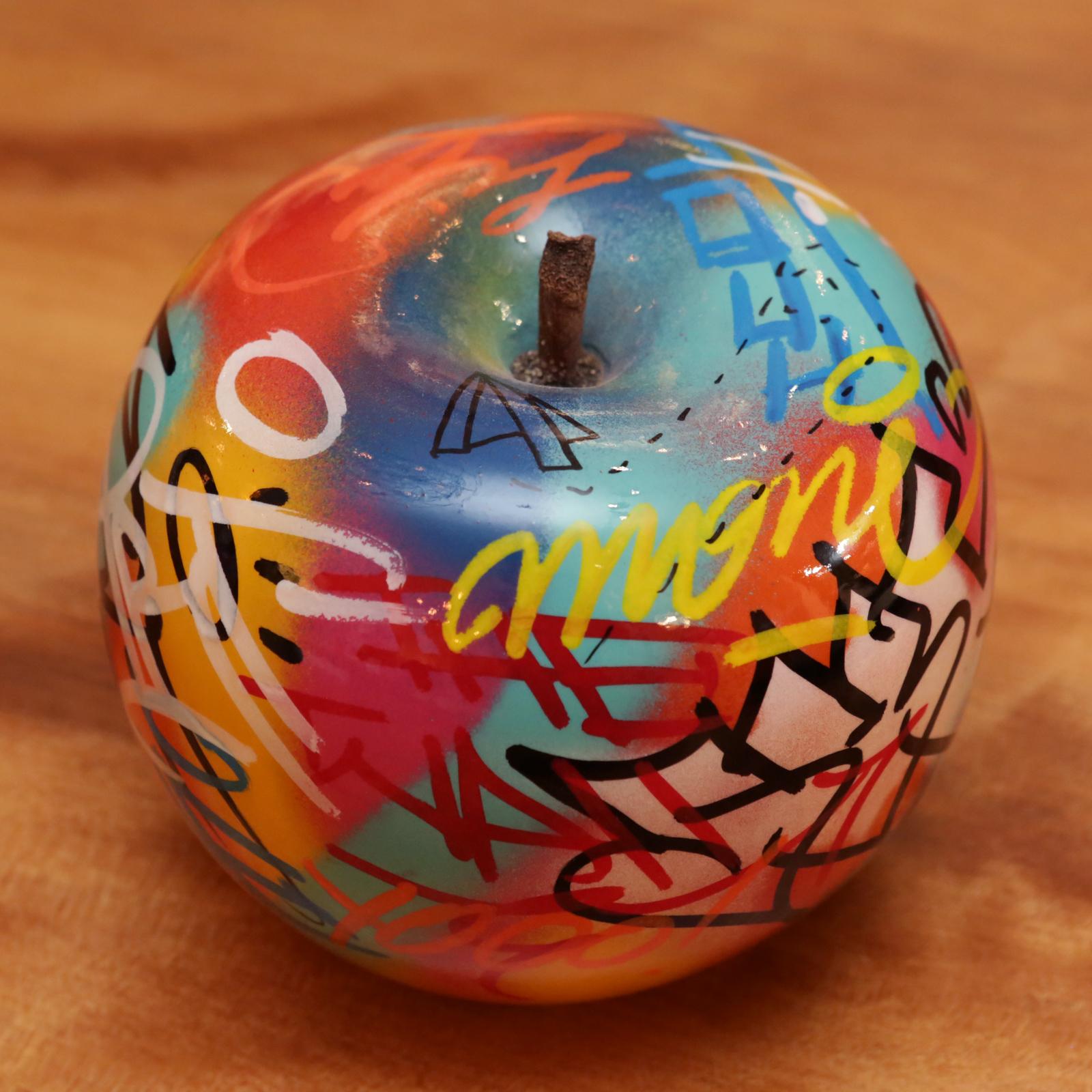 Hand-Crafted Apple Graffiti C Sculpture in Ceramic For Sale