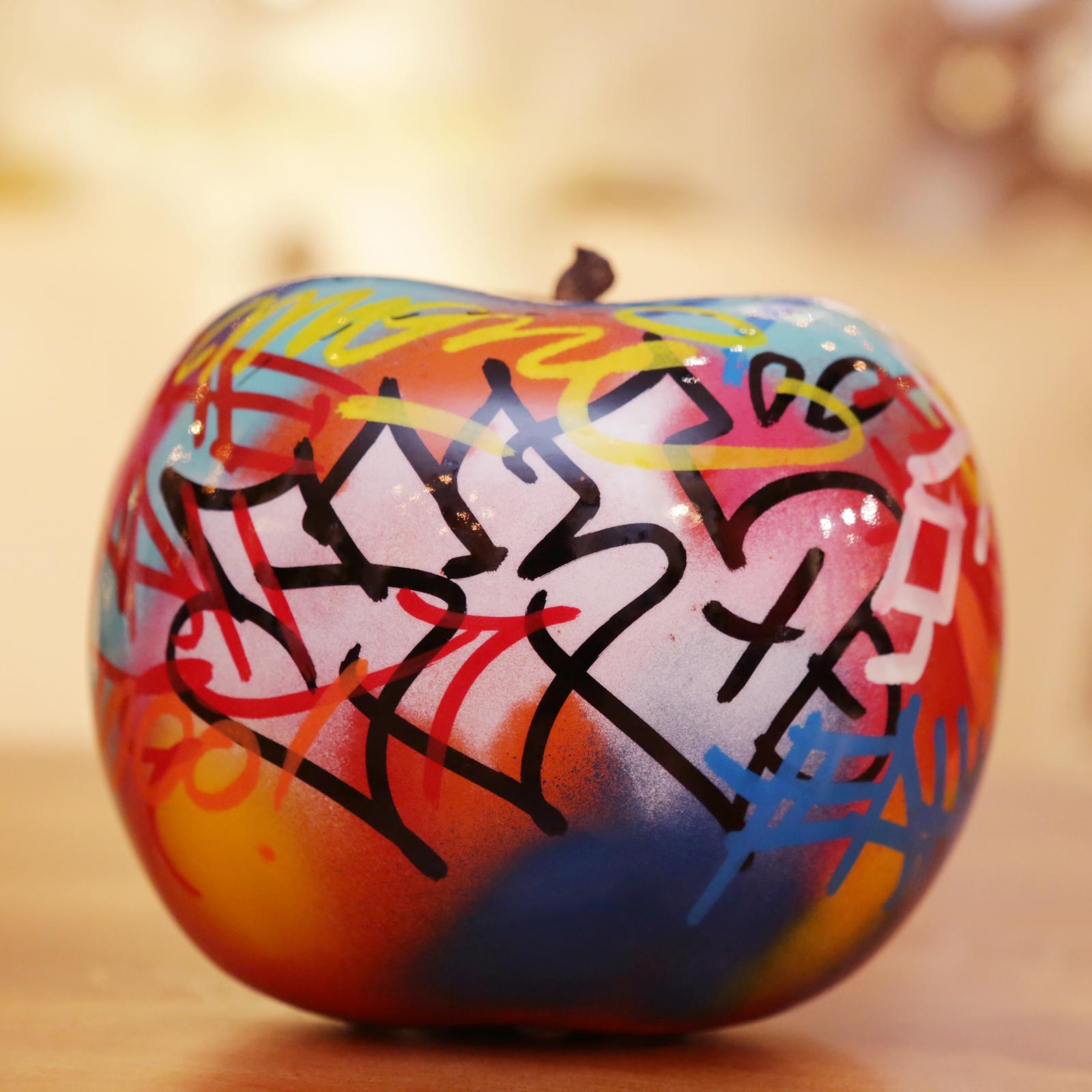 Contemporary Apple Graffiti C Sculpture in Ceramic For Sale