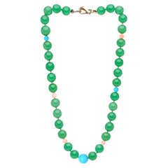 Apple Green Chrysoprase and Sleeping Beauty Turquoise Necklace in 14K Solid Gold