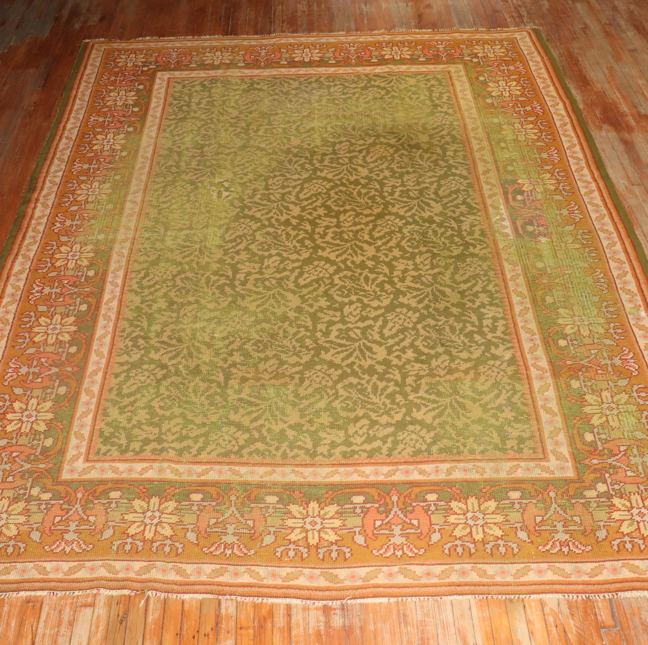 Arts and Crafts Zabihi Collection Apple Green arts Crafts Irish Donegal Rug For Sale