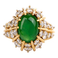 Apple Green Jade Diamond 18 Karat Yellow Gold Starburst Ring