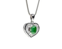Apple Green Jadeite Jade and Diamond Heart Pendant, Certified Untreated