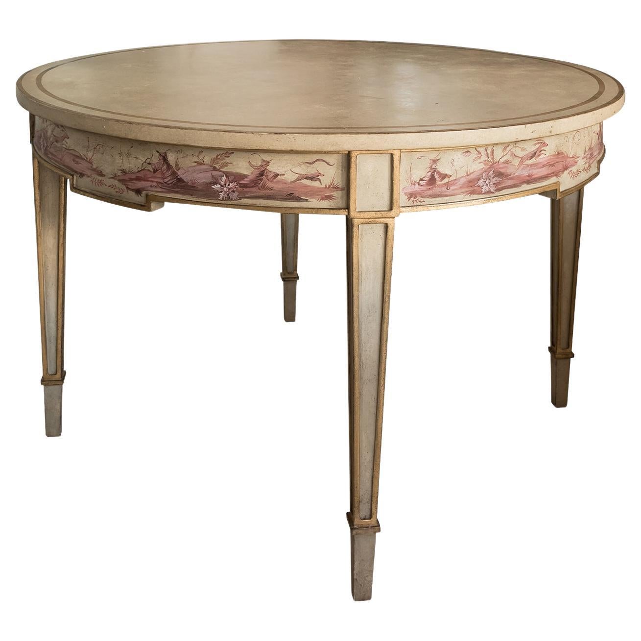 Apple Green Manin Dining Table with Purple Chinoiserie Decors For Sale