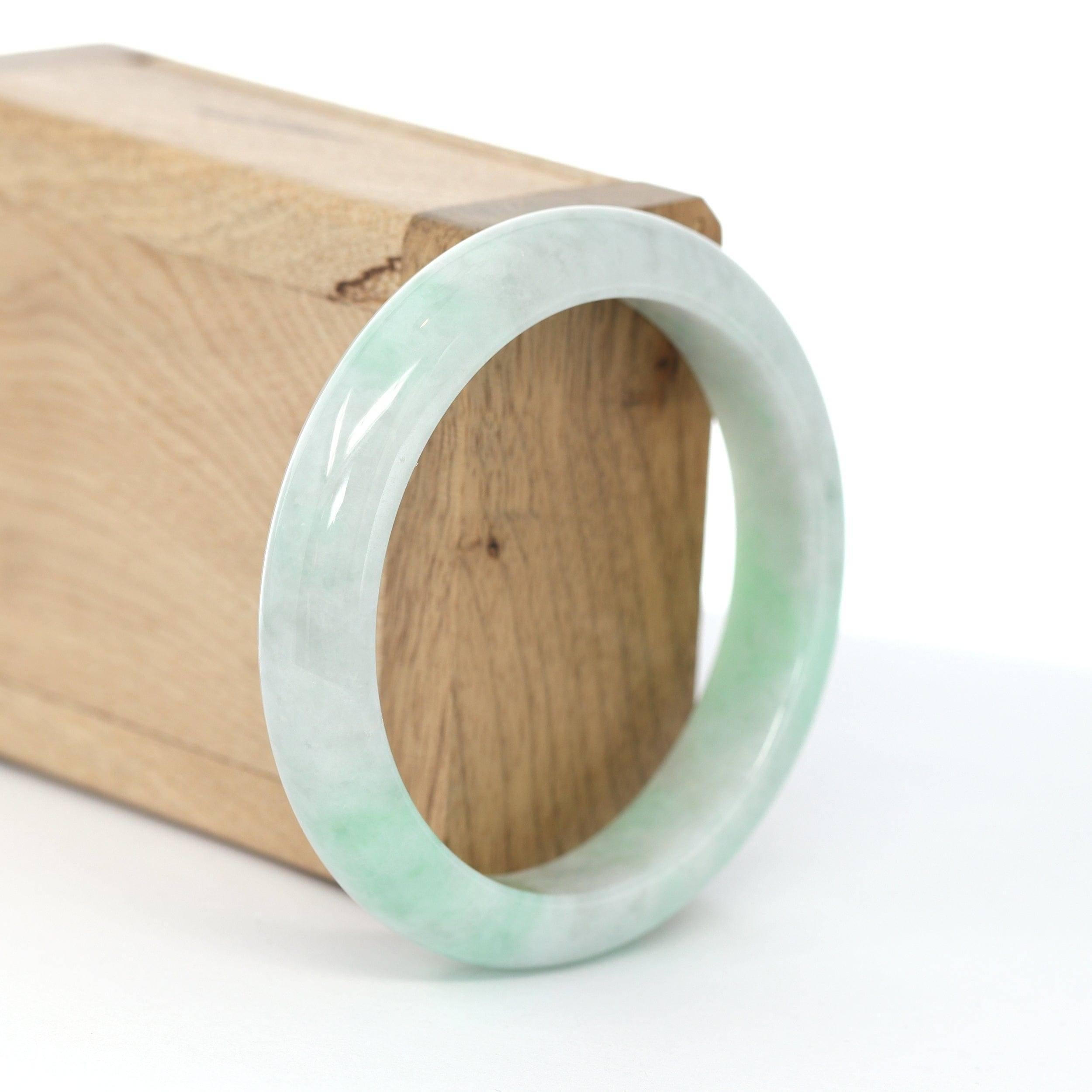 * DETAILS--- Genuine Burmese Jadeite Jade Bangle Bracelet. This bangle is made with fine genuine Burmese Jadeite jade. The jade texture is fine and smooth with nice green and lavender colors. It just has little clouds and a little natural stone
