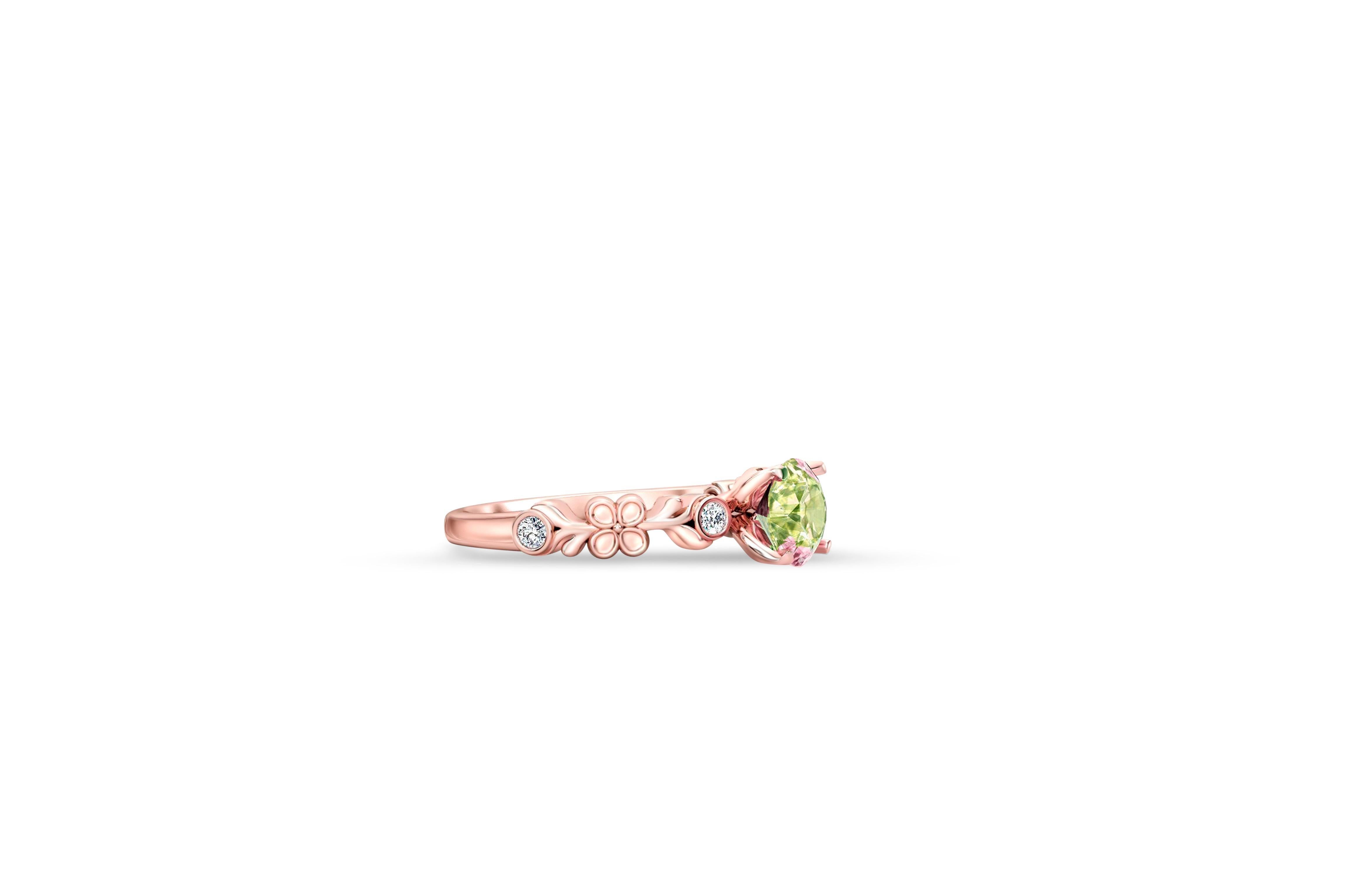 Modern Apple green peridot 14 gold ring.