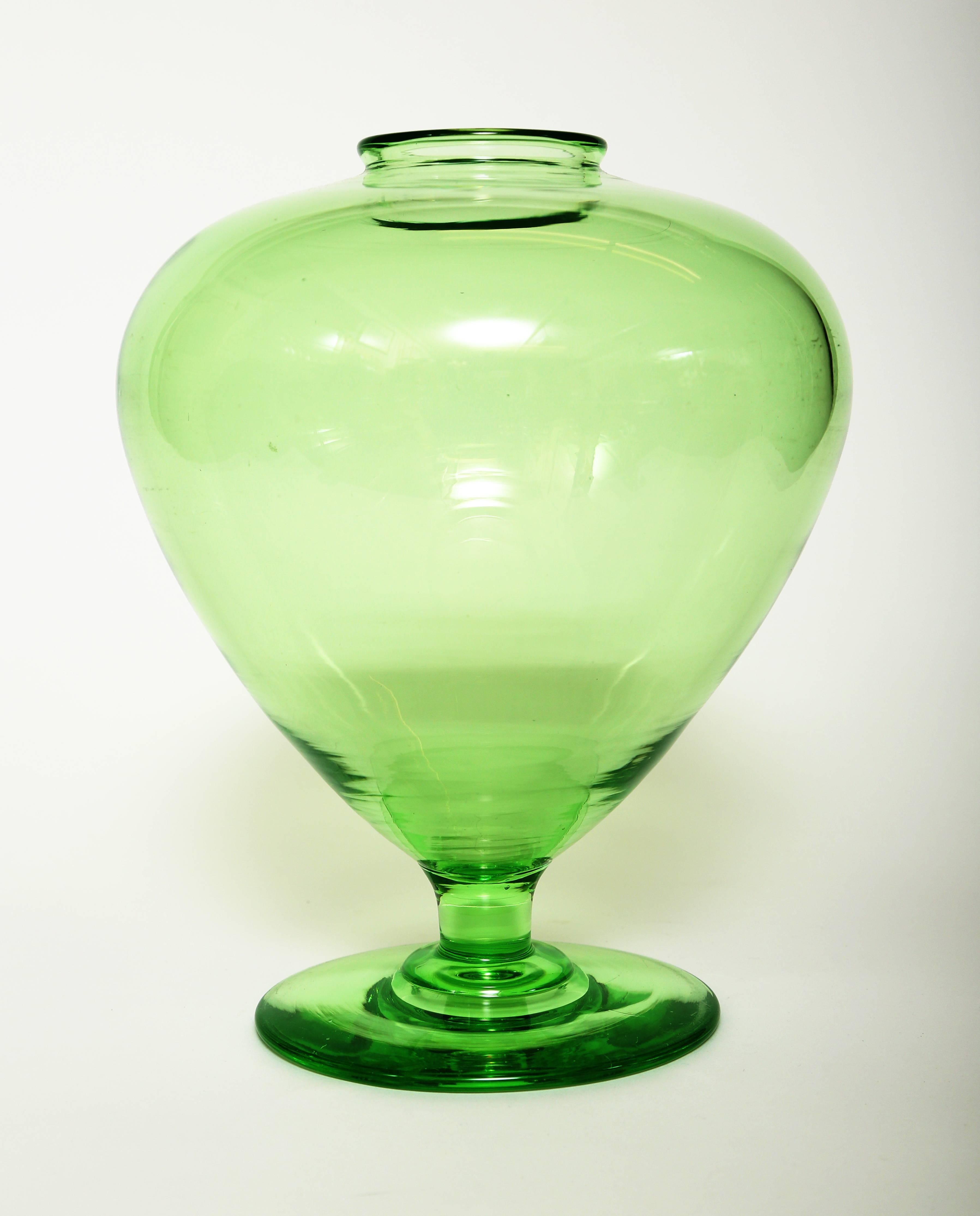 Hand-Crafted Apple Green Venetian Style Union Glass Vase