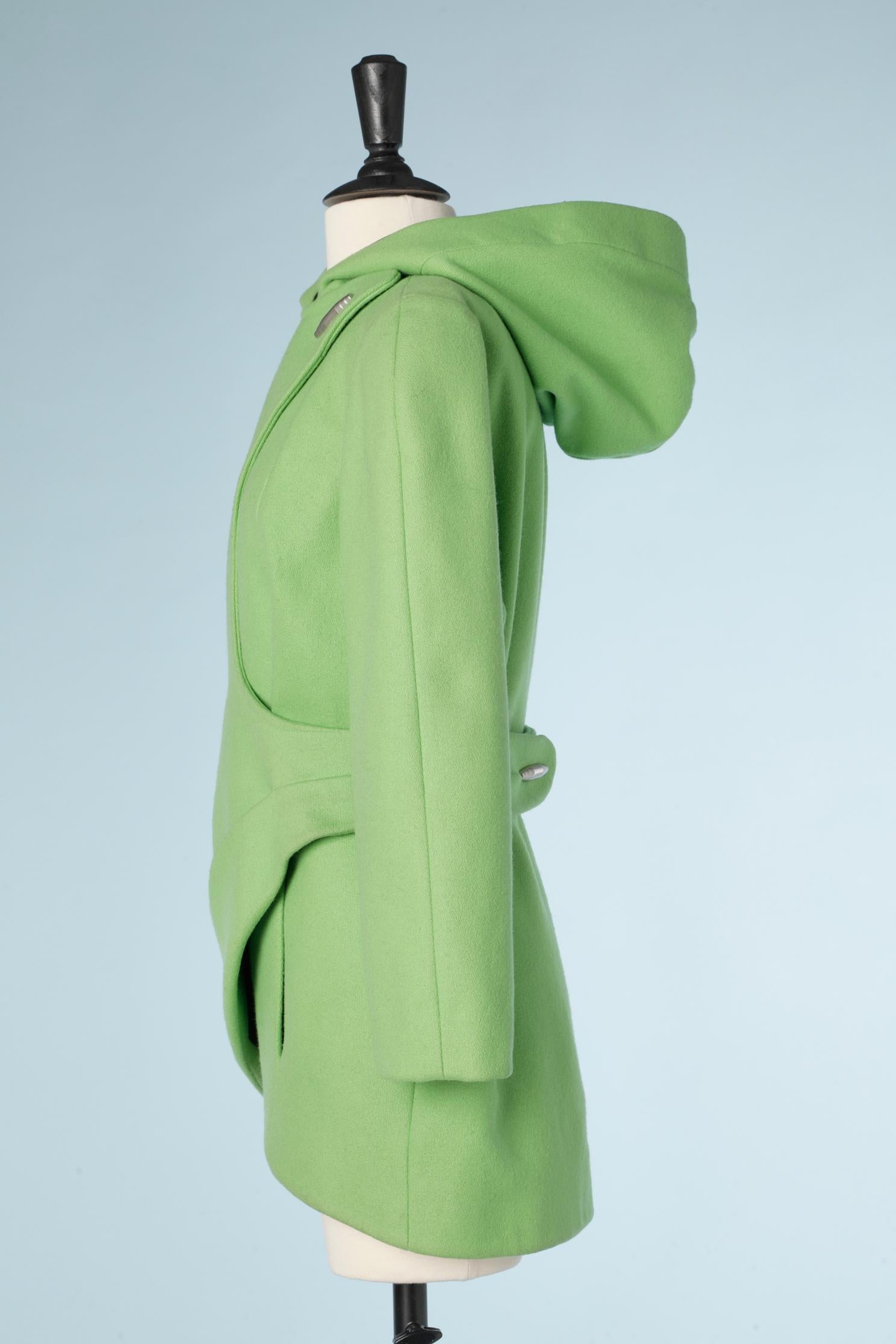 Green Apple green wool wrapped jacket with hood Thierry Mugler Activ For Sale
