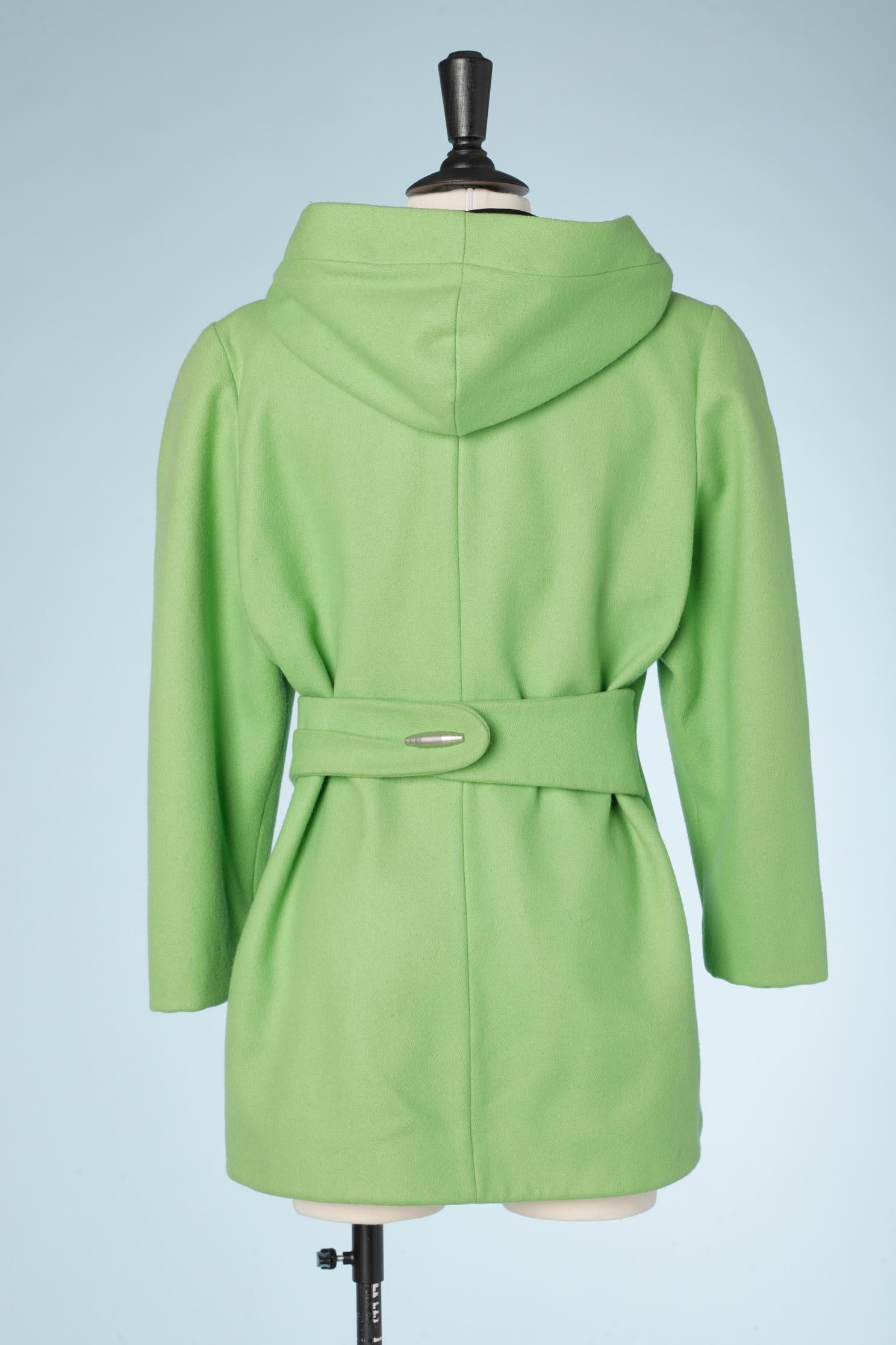 Apple green wool wrapped jacket with hood Thierry Mugler Activ In Excellent Condition For Sale In Saint-Ouen-Sur-Seine, FR