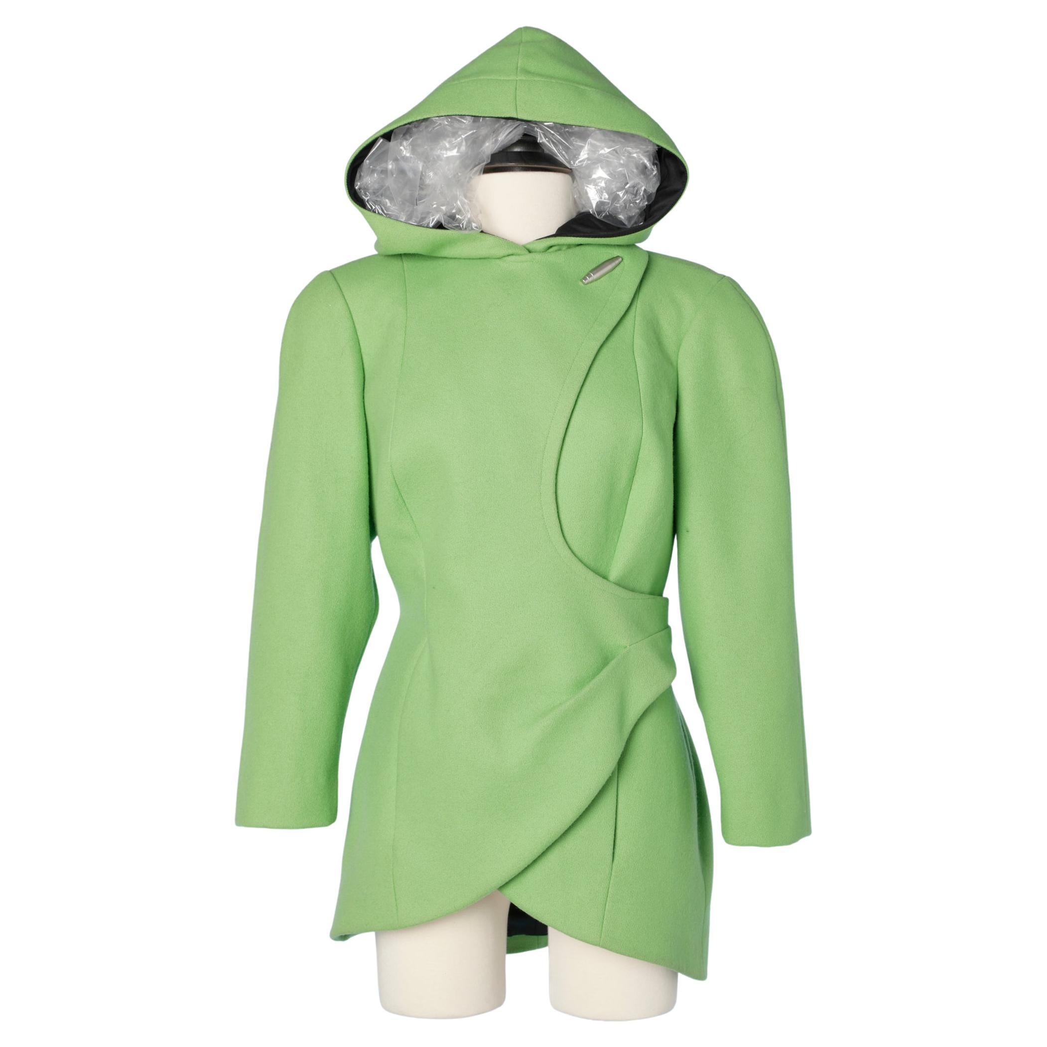 Apple green wool wrapped jacket with hood Thierry Mugler Activ For Sale